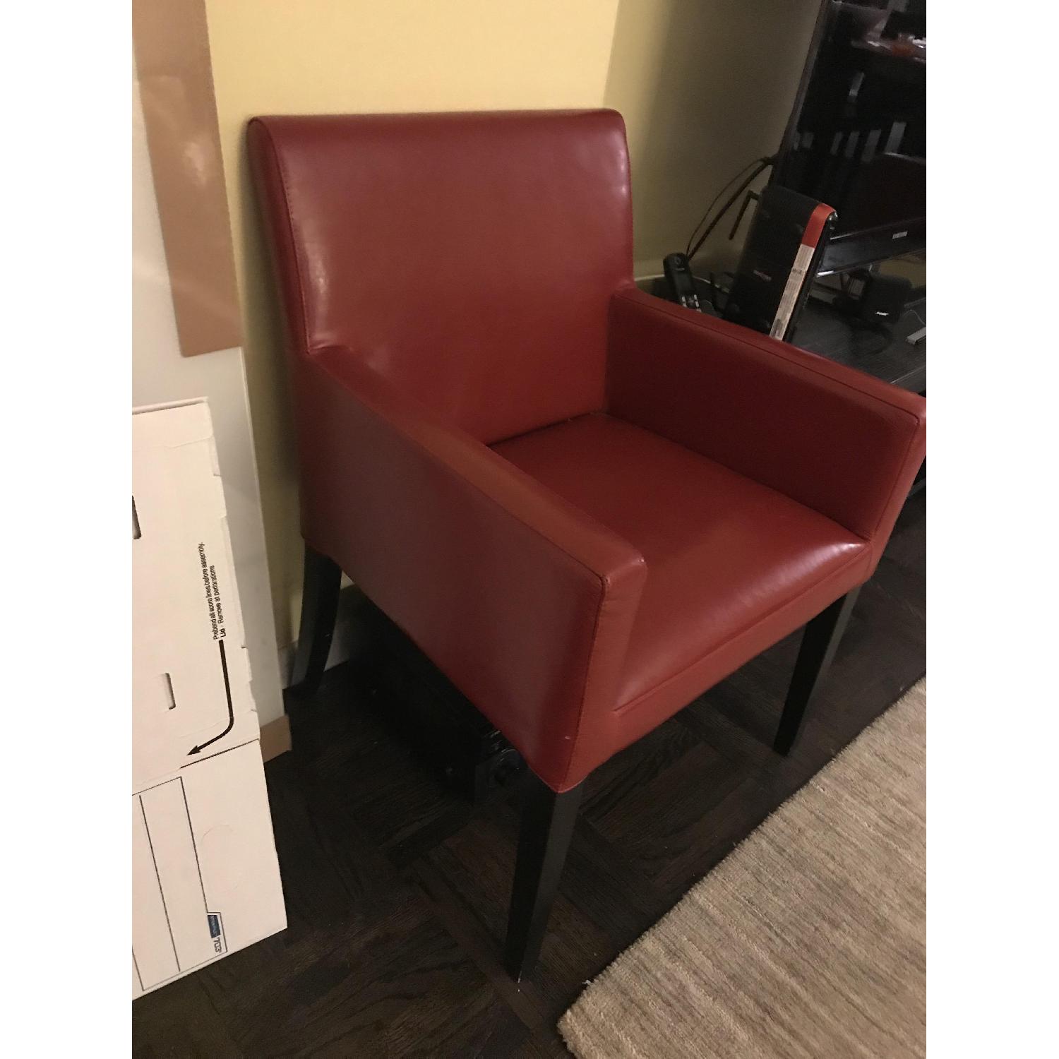 Crate & Barrel Red Leather Dining Chair w/ Arms - image-2