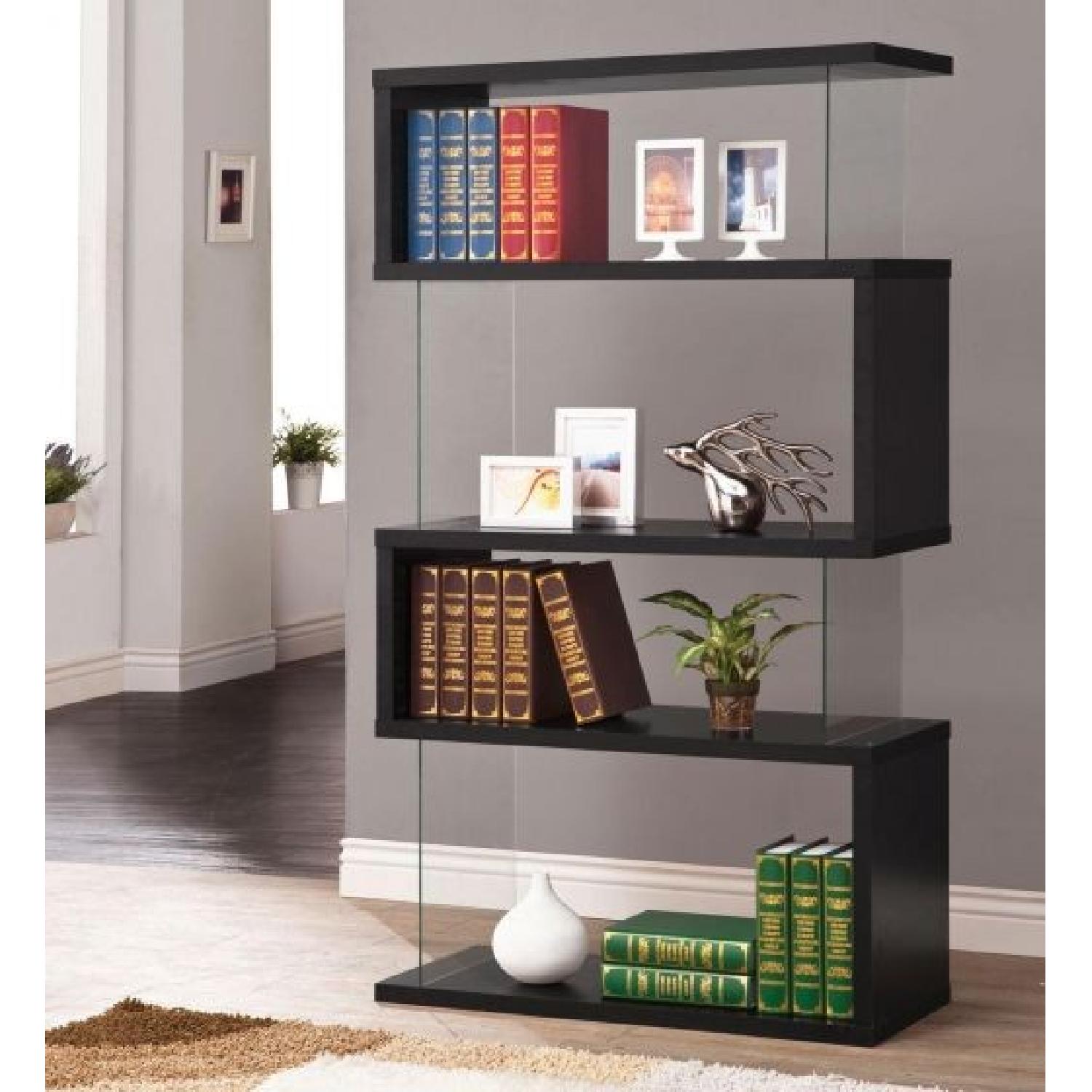 Modern Asymmetrical Snaking Bookcase in Black Color - image-1