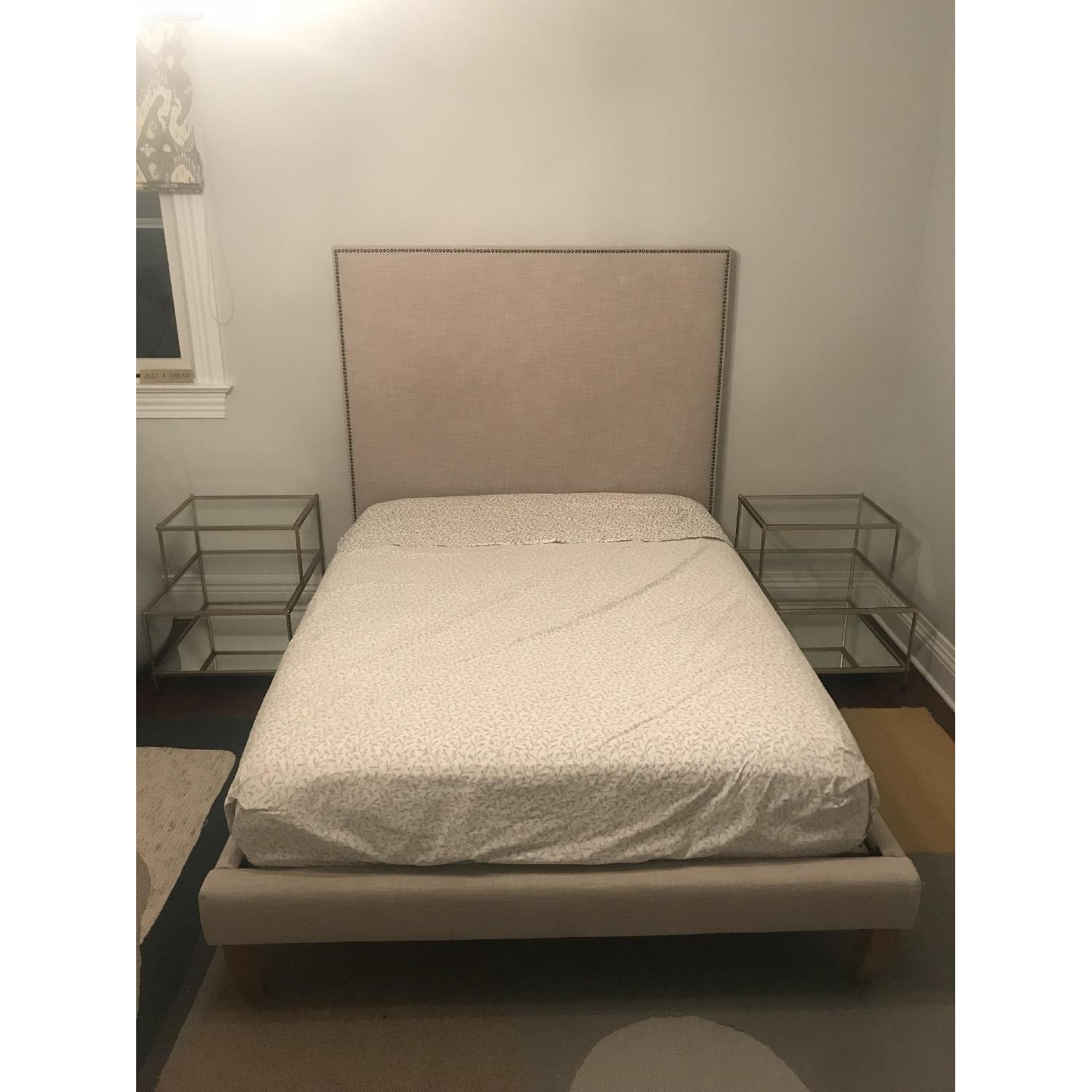 West Elm Light Grey Queen Bed w/ Nailhead Headboard - image-1