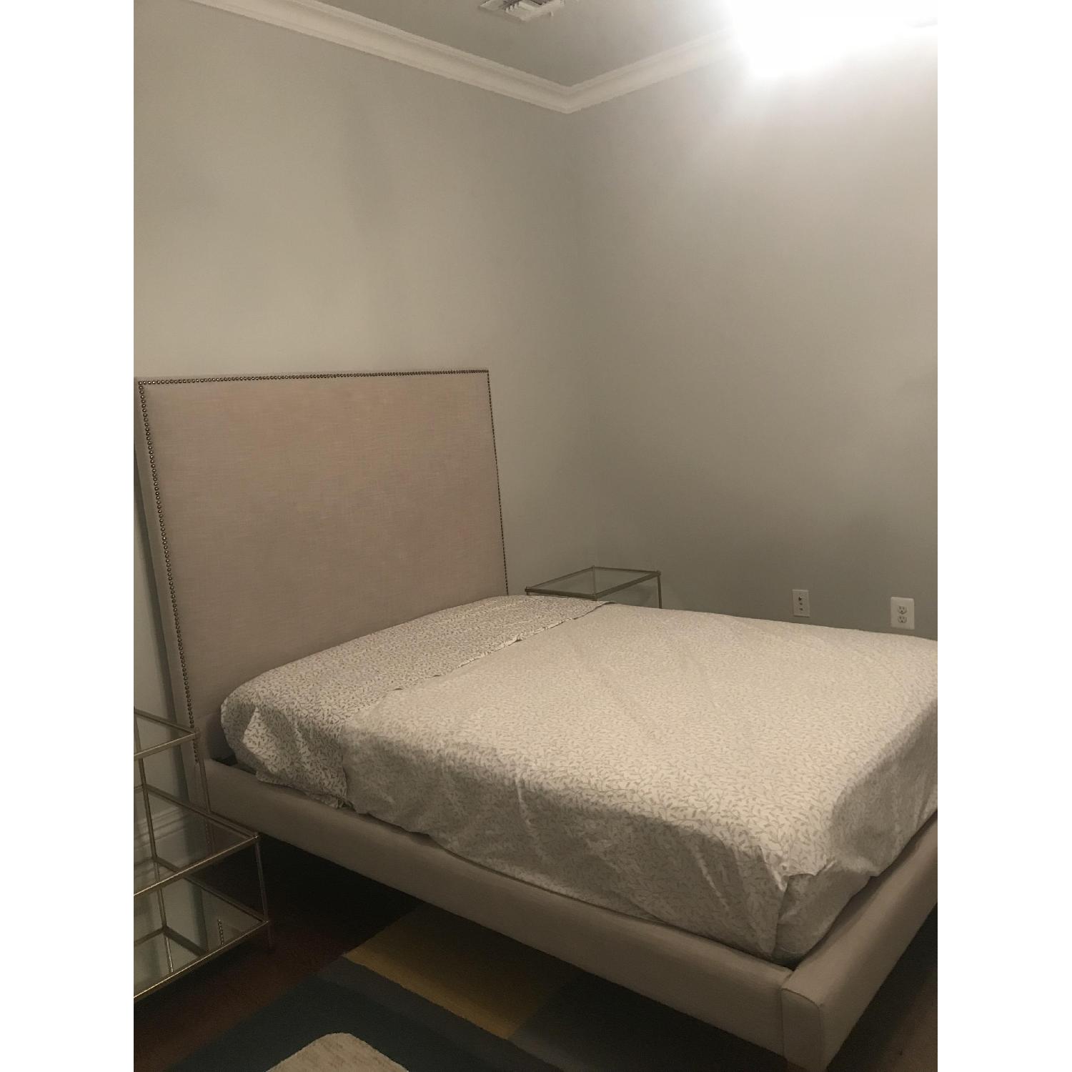West Elm Light Grey Queen Bed w/ Nailhead Headboard - image-2