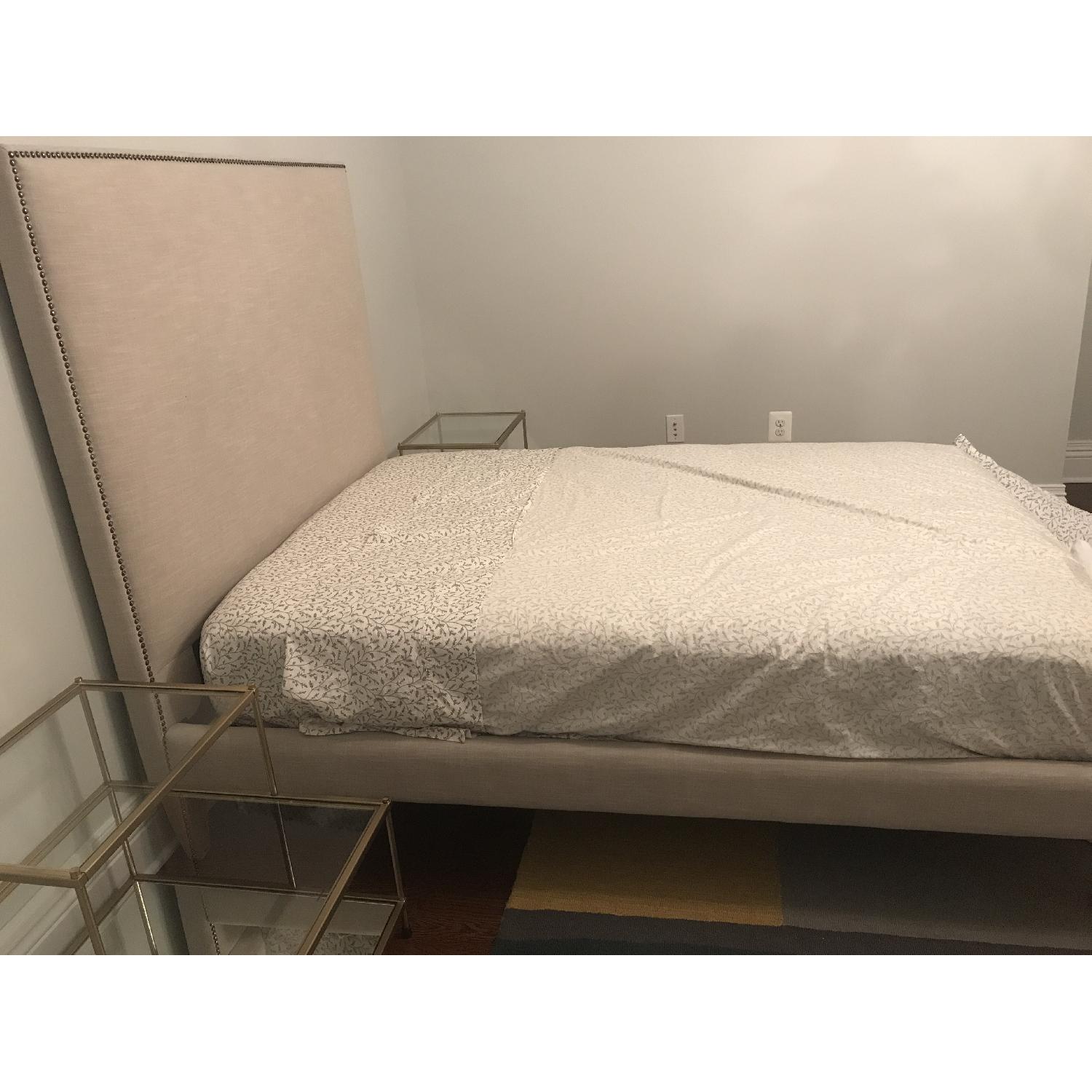 West Elm Light Grey Queen Bed w/ Nailhead Headboard - image-3