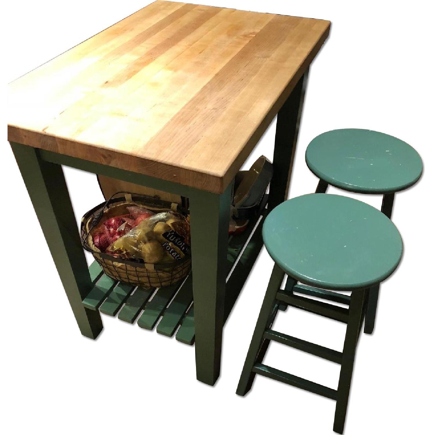 John Boos Classic Country Work Table w/ Shelf & 2 Stools AptDeco