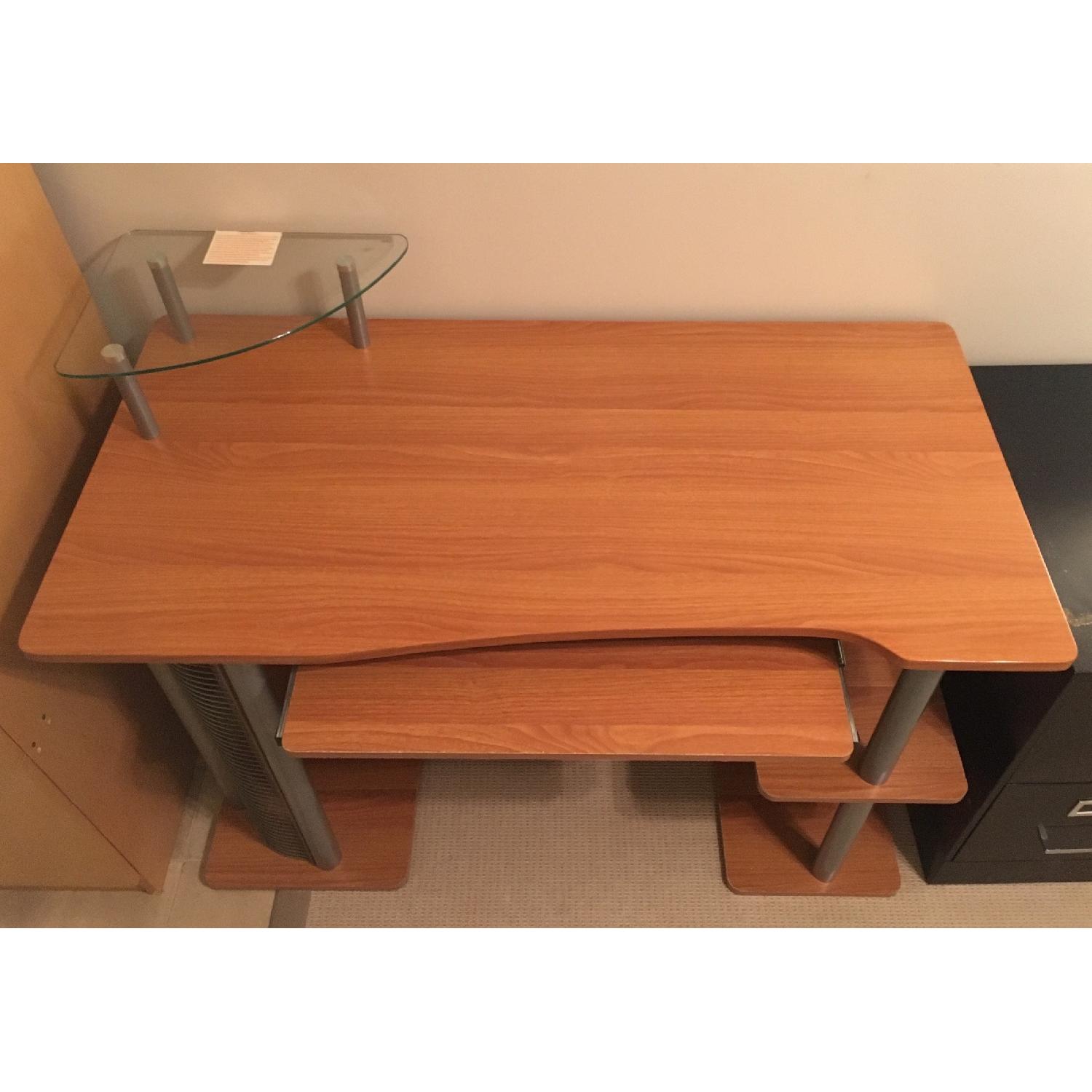 Z-Line Computer Desk w/ Wood & Glass Shelves - image-1