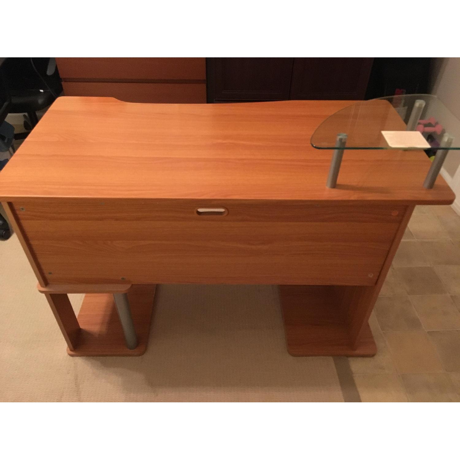 Z-Line Computer Desk w/ Wood & Glass Shelves - image-2