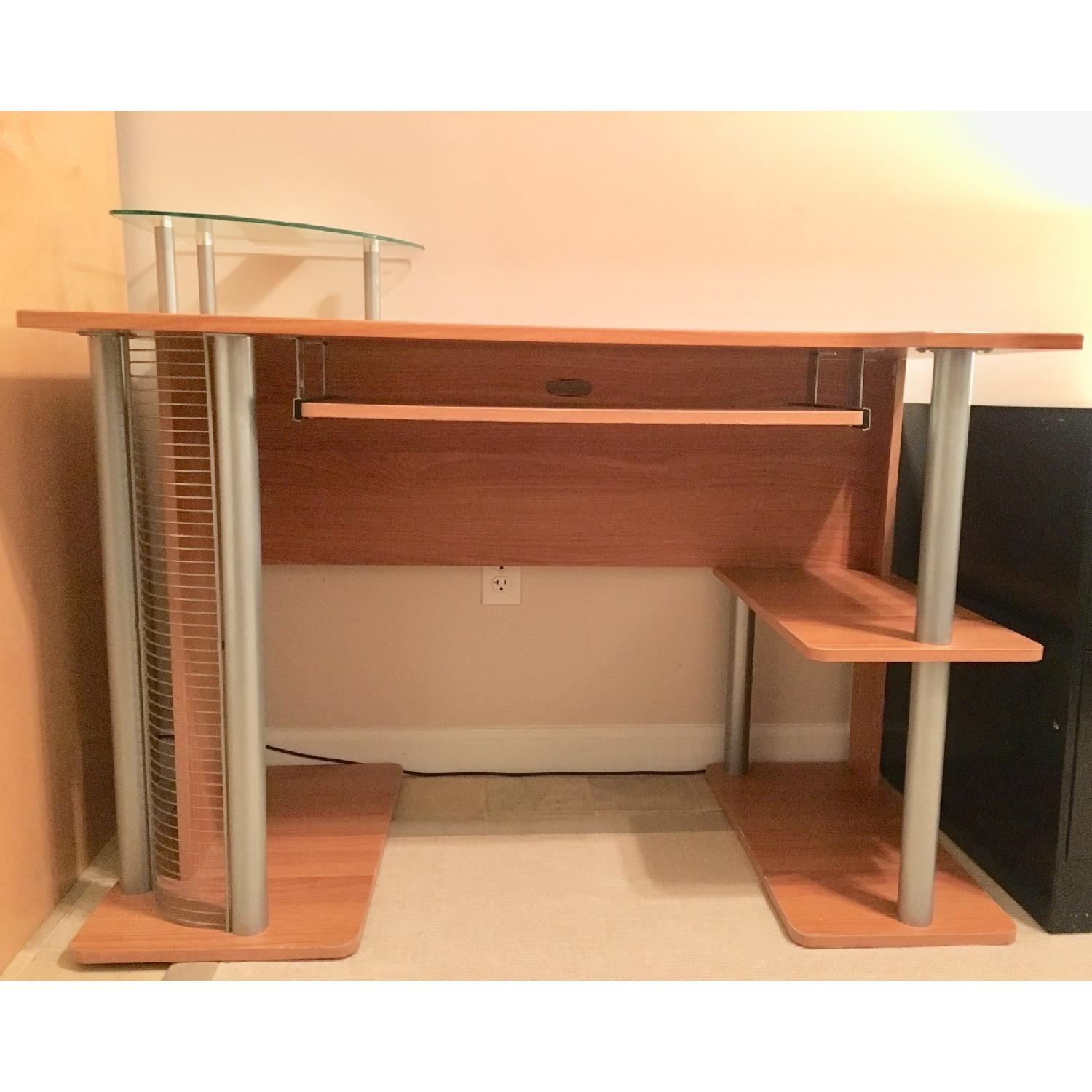 Z-Line Computer Desk w/ Wood & Glass Shelves - image-6