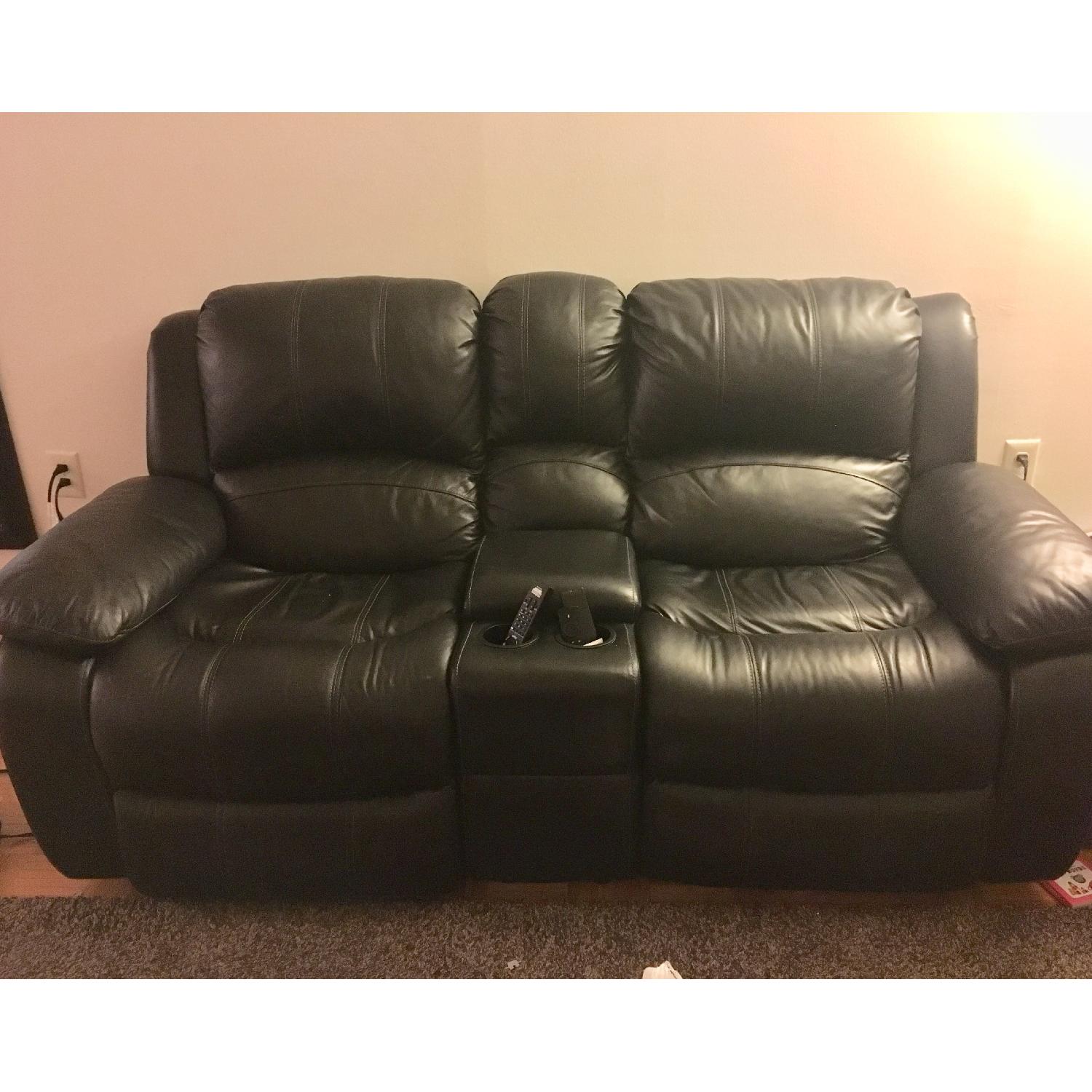 Raymour & Flanigan Leather Power-Reclining Loveseat - image-1