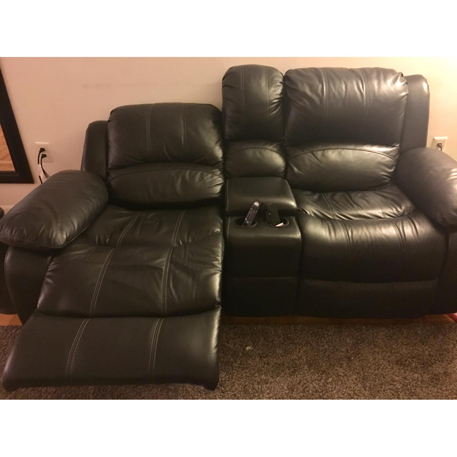 Raymour & Flanigan Leather Power-Reclining Loveseat - image-2