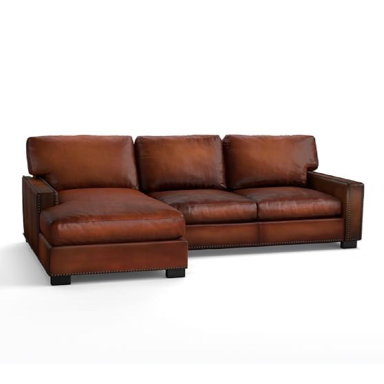 Pottery Barn Leather Turner Square Arm Sectional Sofa - image-0
