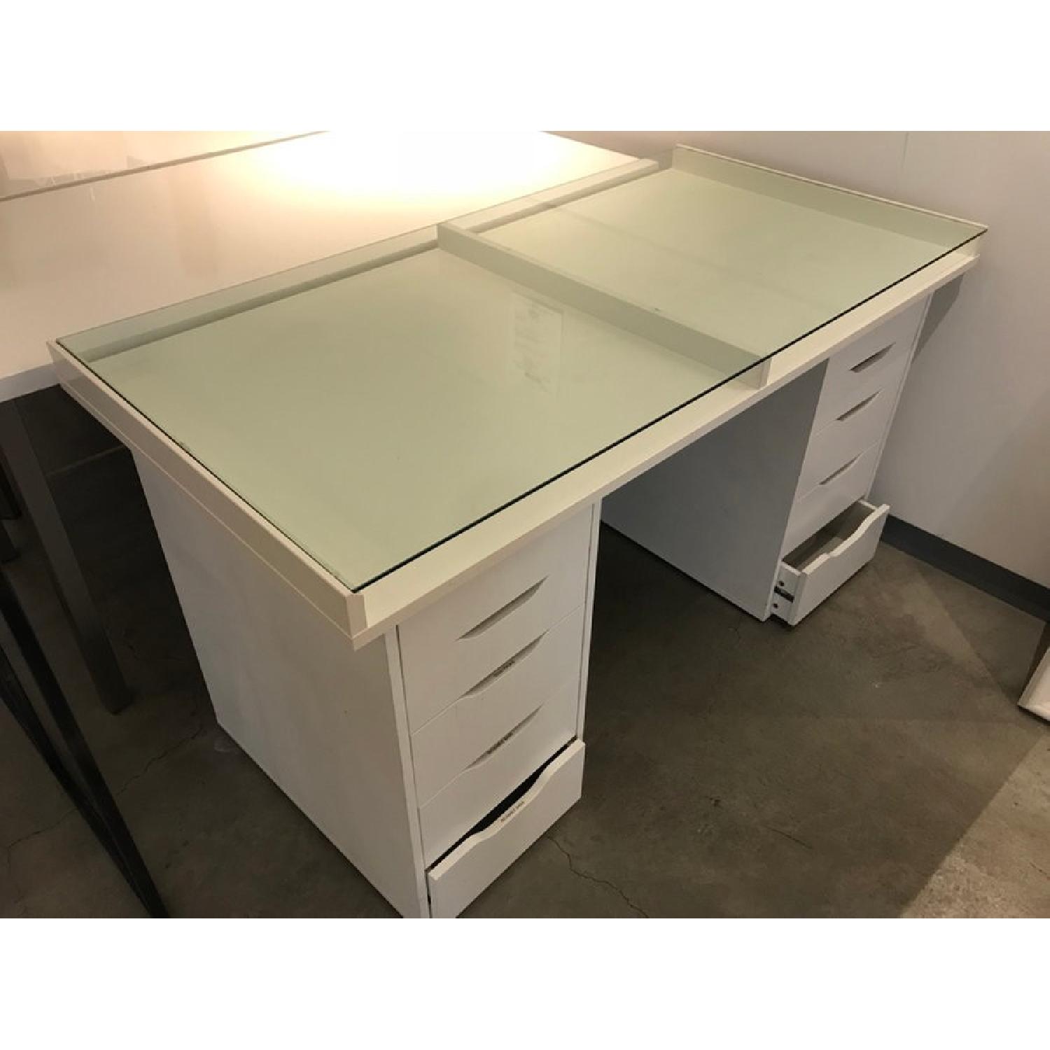 Ikea White Desk w/ Drawers & Glass Table Top AptDeco