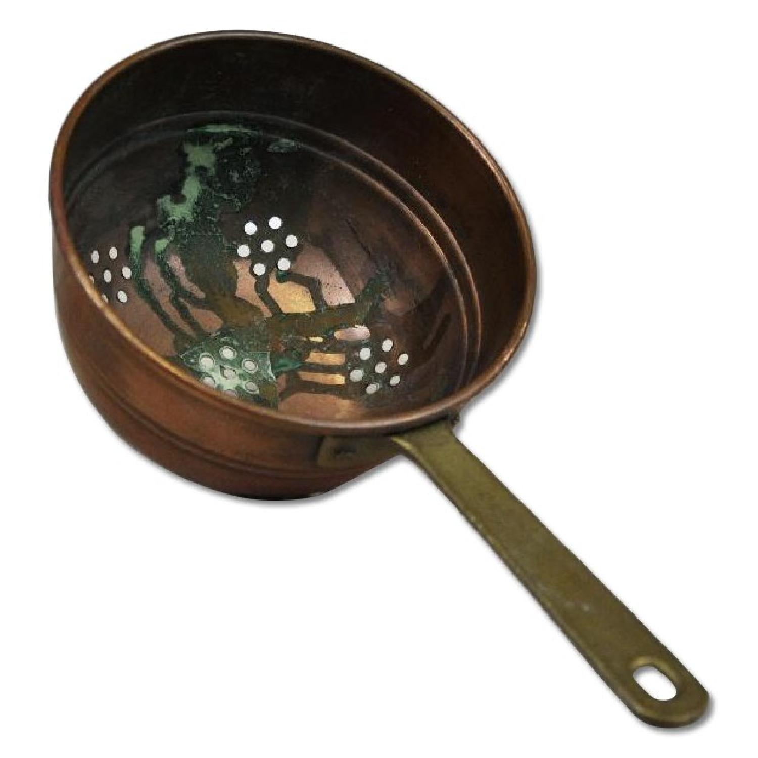 Vintage Copper Colander Strainer Sieve w/ Brass Handle AptDeco