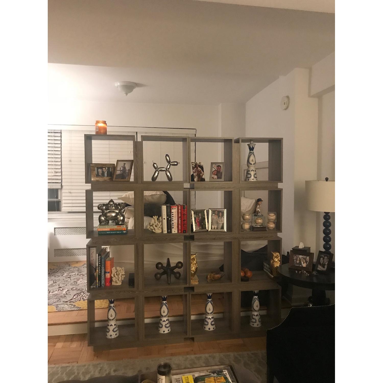 Grey Stained Wood Open Bookcase/Room Divider - image-1