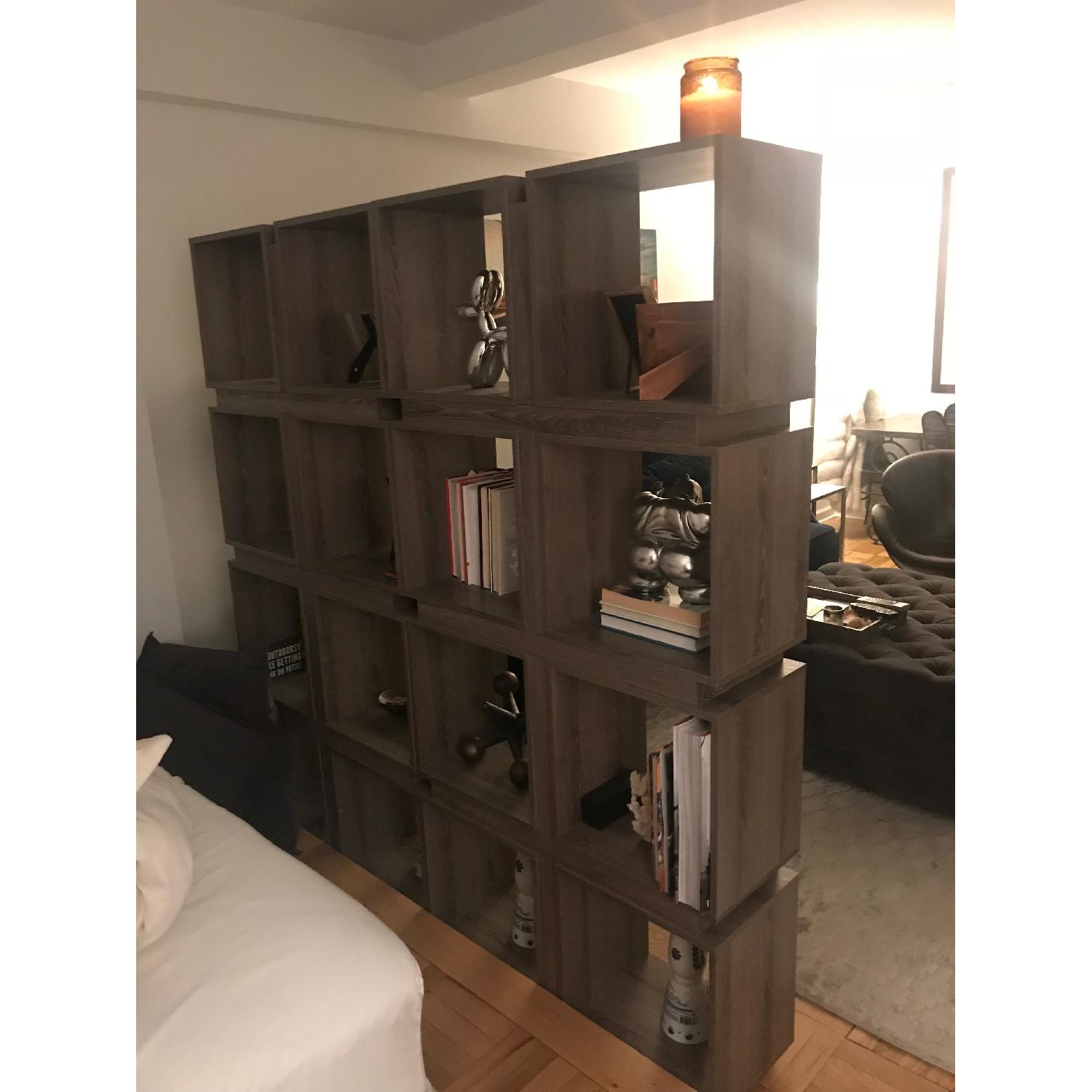Grey Stained Wood Open Bookcase/Room Divider - image-3