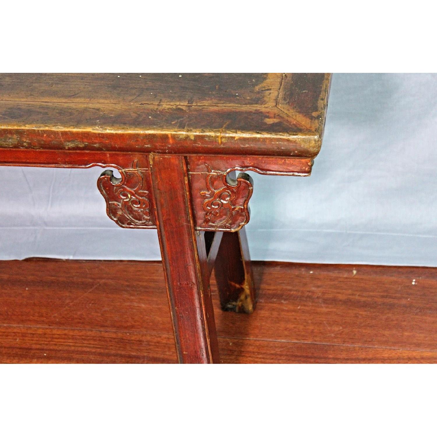 Early Antique Qing Chinese Carved Painted Altar Table AptDeco