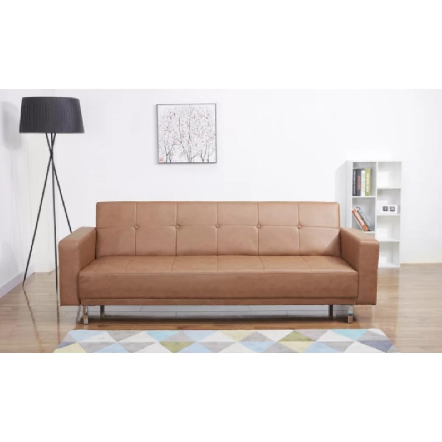 Wade Logan PU Leather Fold Down Sleeper Sofa AptDeco