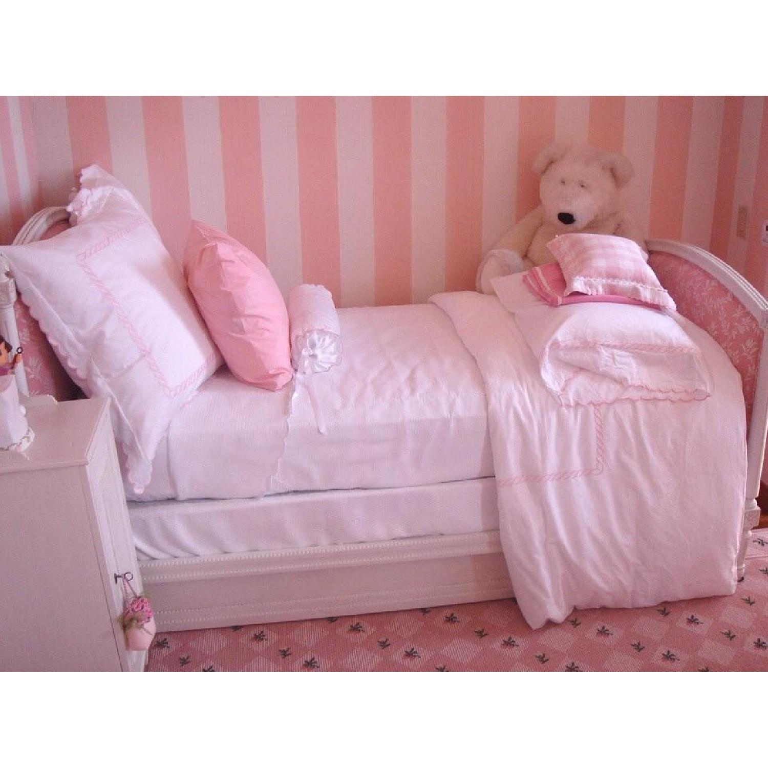Twin Trundle Bed w/ Pink Fabric Headboard & Footboard - image-1