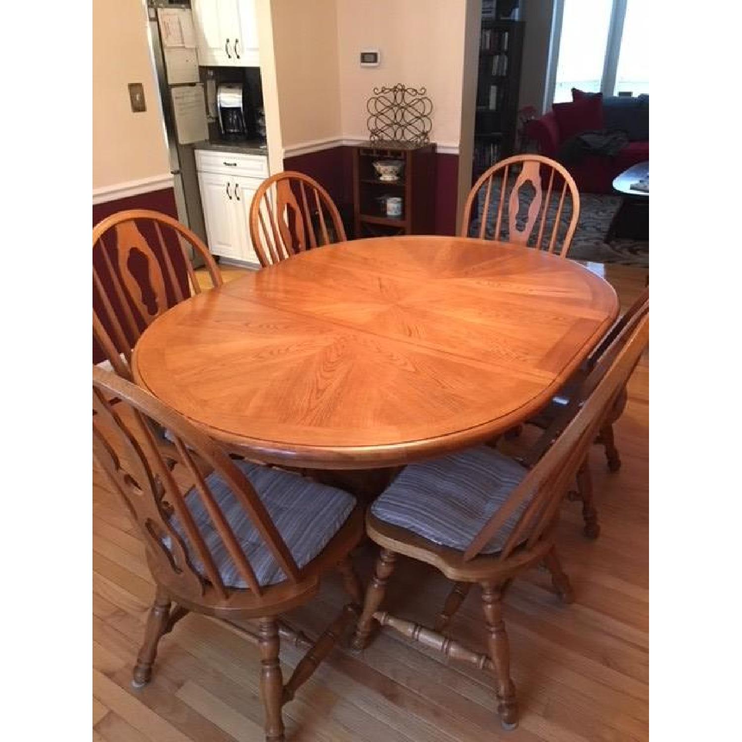 Vintage Solid Oak Wood 7-Piece Dining Set - AptDeco