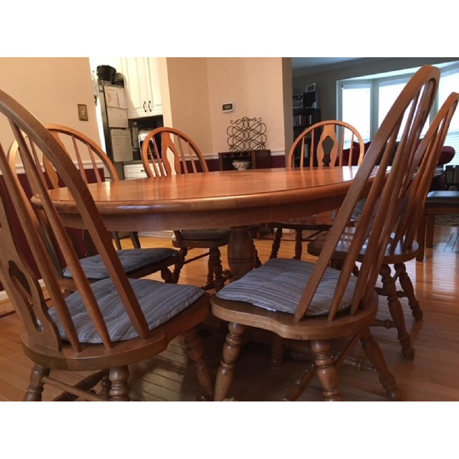 Vintage Solid Oak Wood 7-Piece Dining Set - AptDeco