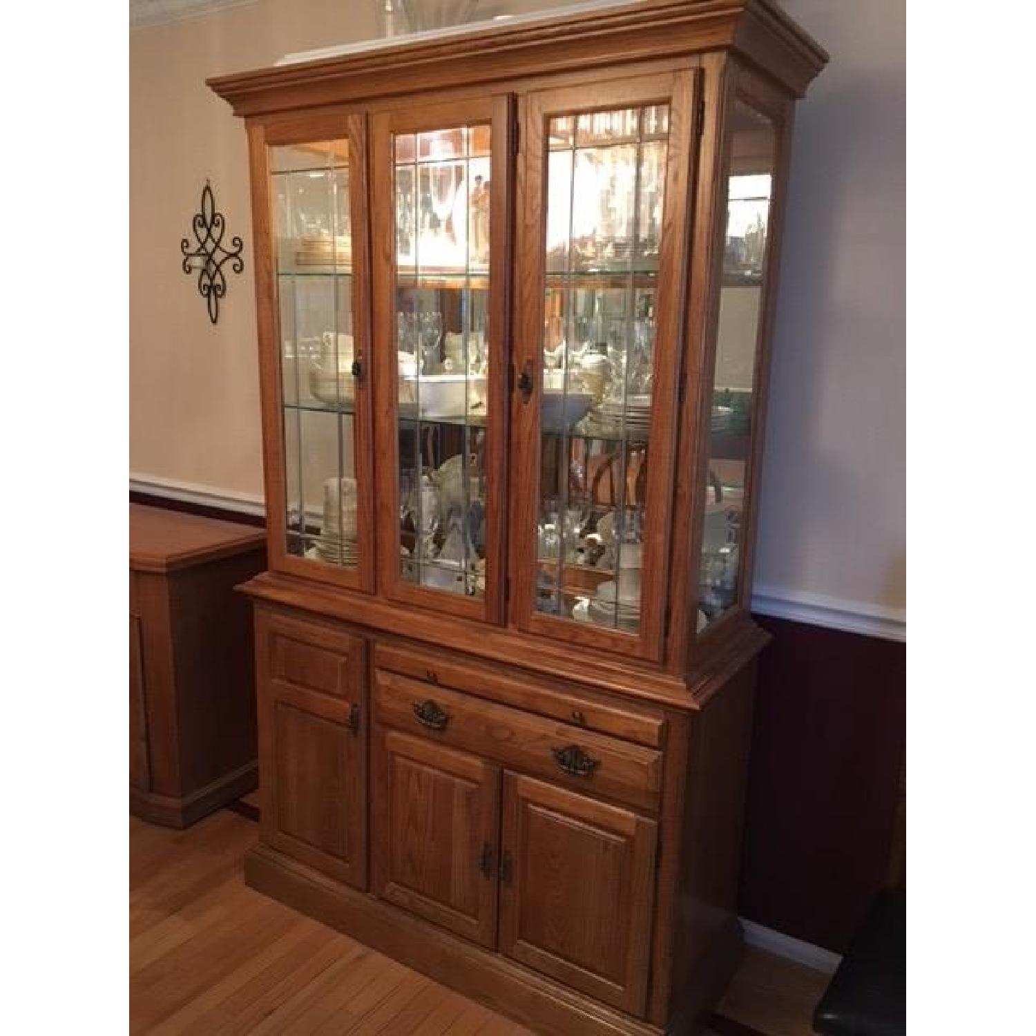 Vintage Solid Oak Wood China Cabinet - image-1