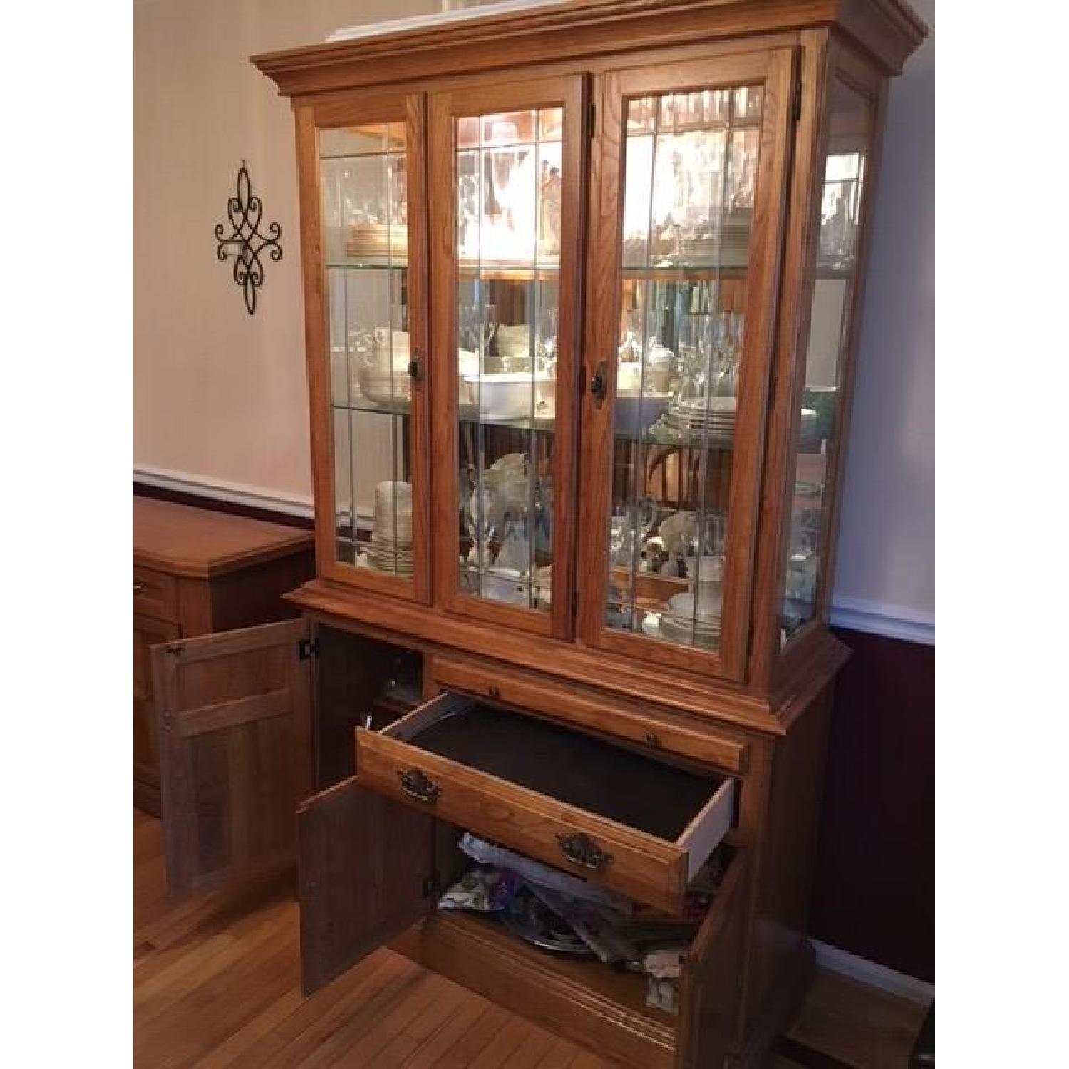 Vintage Solid Oak Wood China Cabinet - image-2