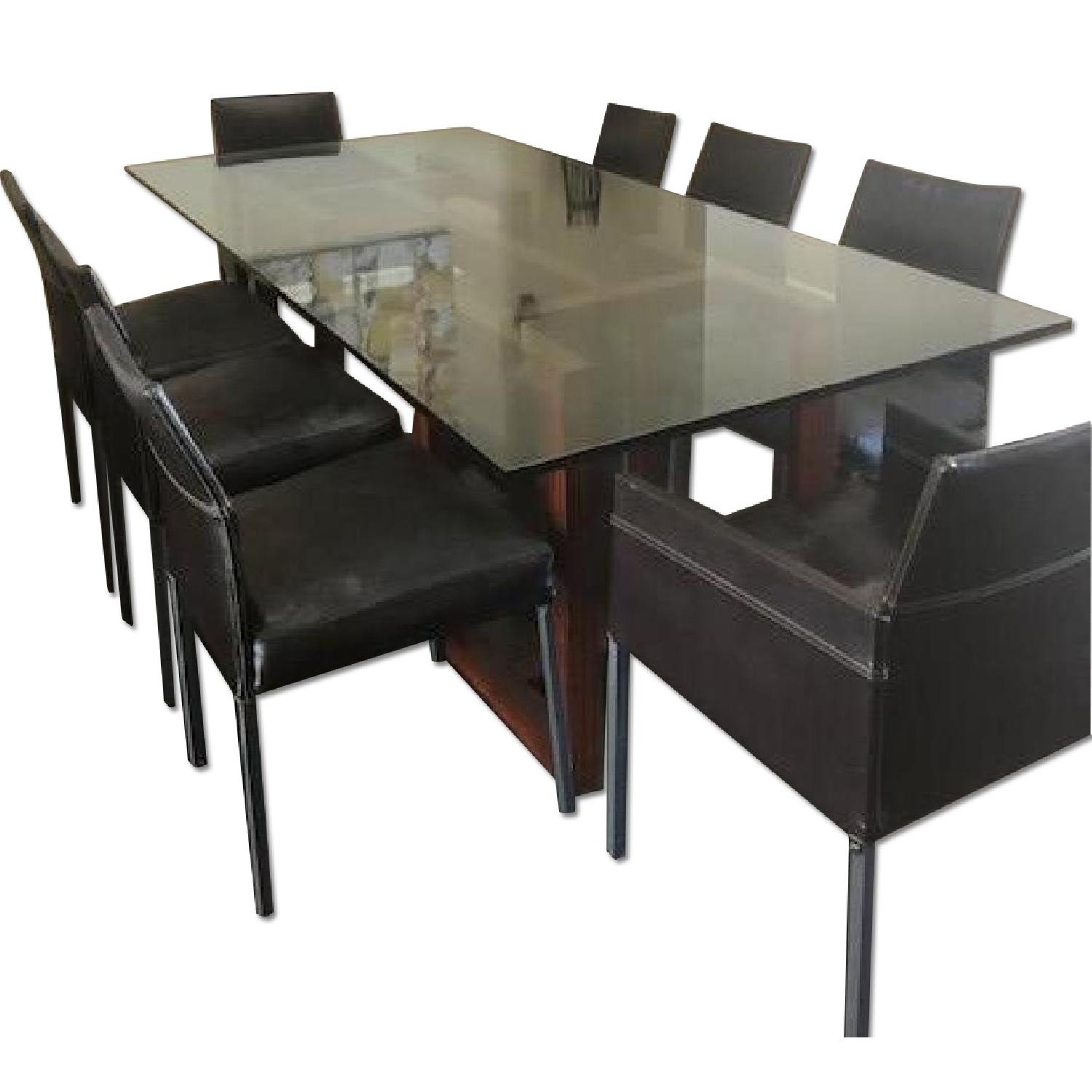 Modern Glass Dining Table w/ 8 Leather Chairs - AptDeco