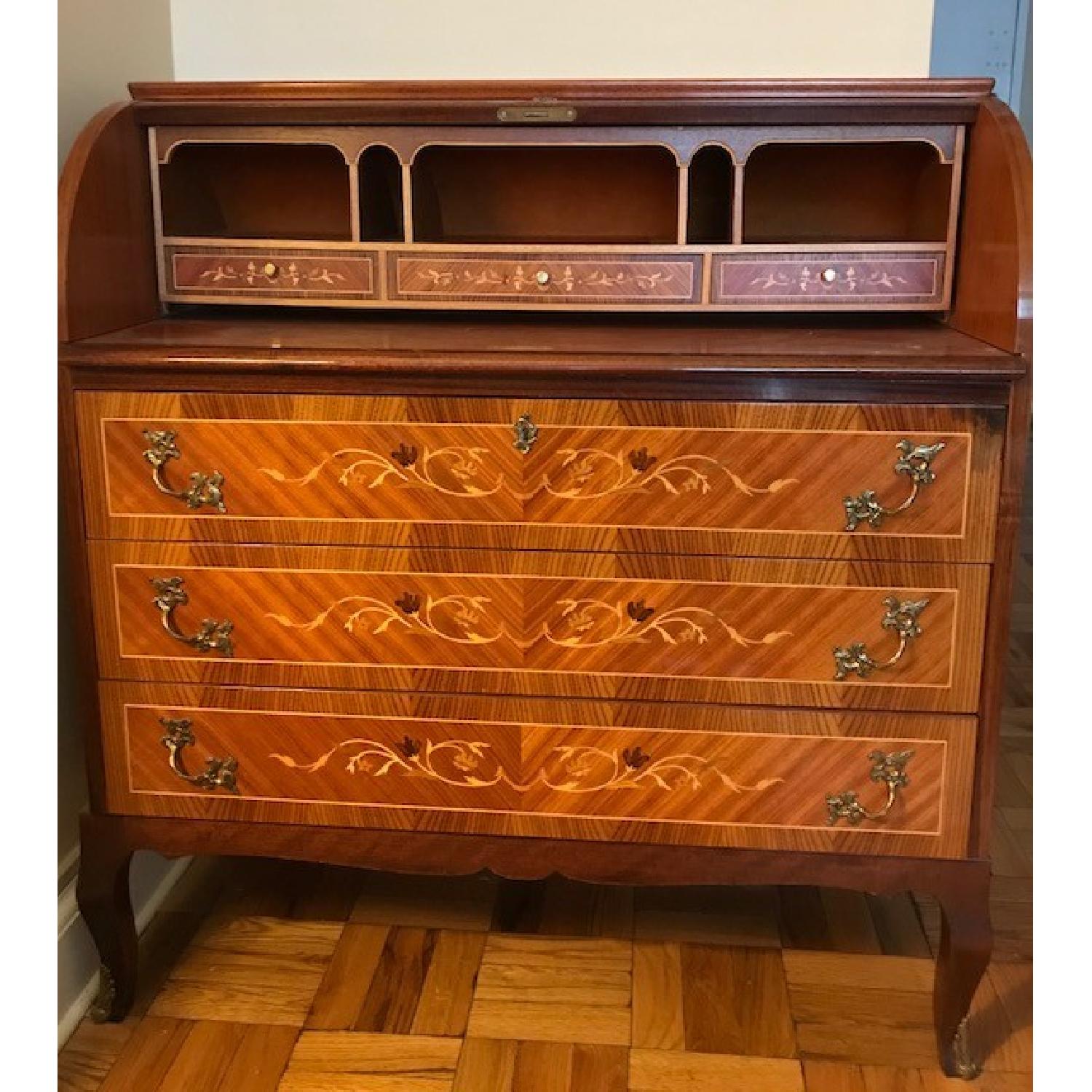 Vintage Roll Top Writing Desk w/ Drawers - image-1