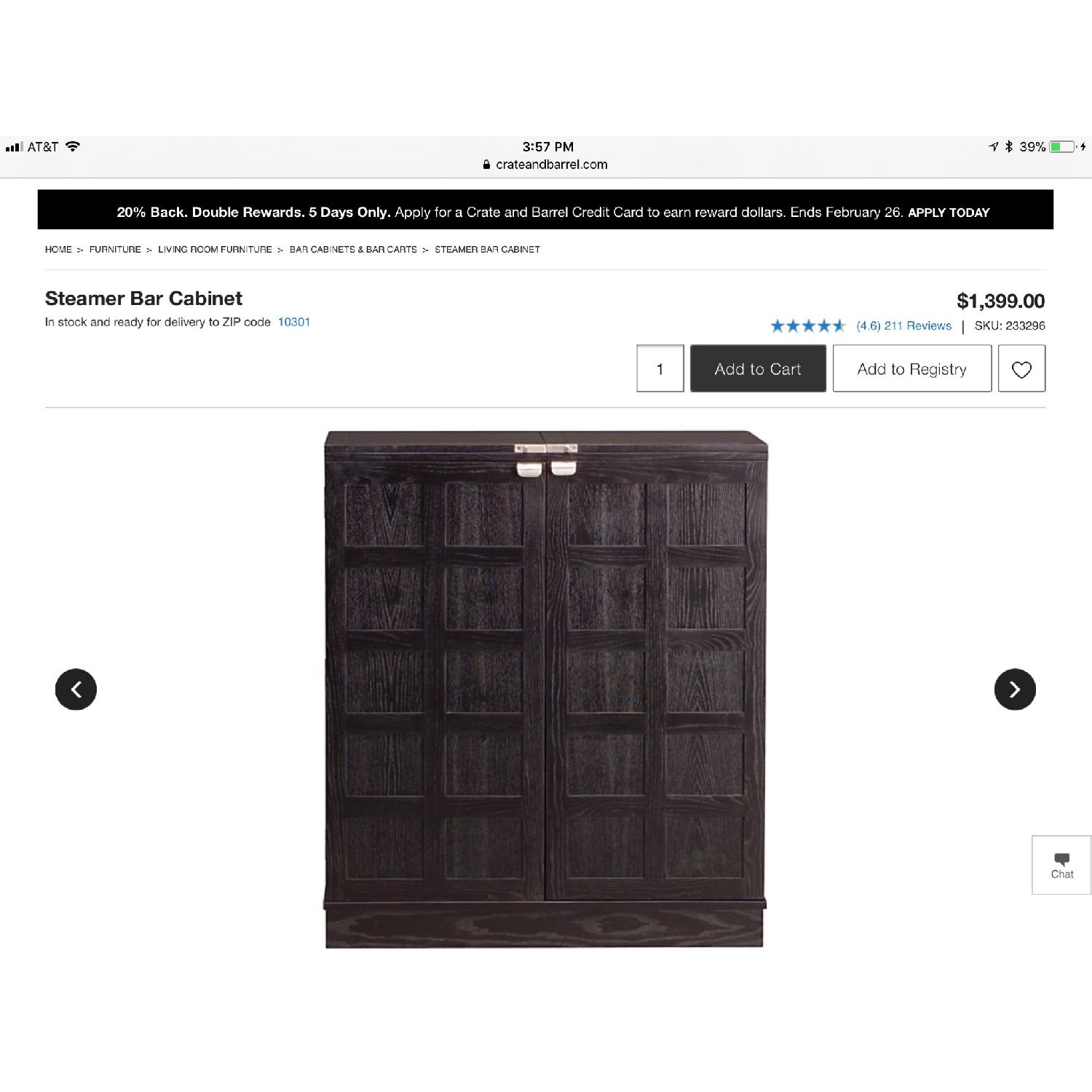 Crate & Barrel Steamer Bar Cabinet - image-2