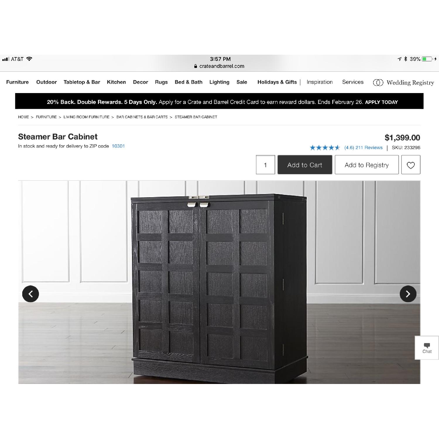 Crate & Barrel Steamer Bar Cabinet - image-4