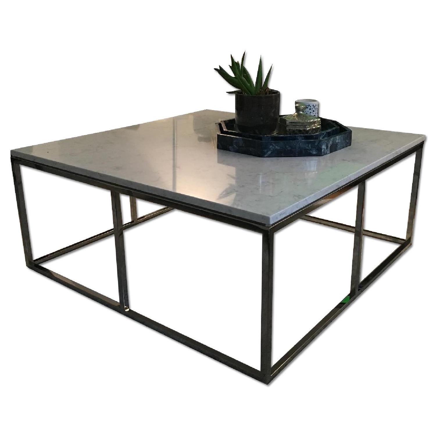 Room & Board White Marble Modern Coffee Table AptDeco