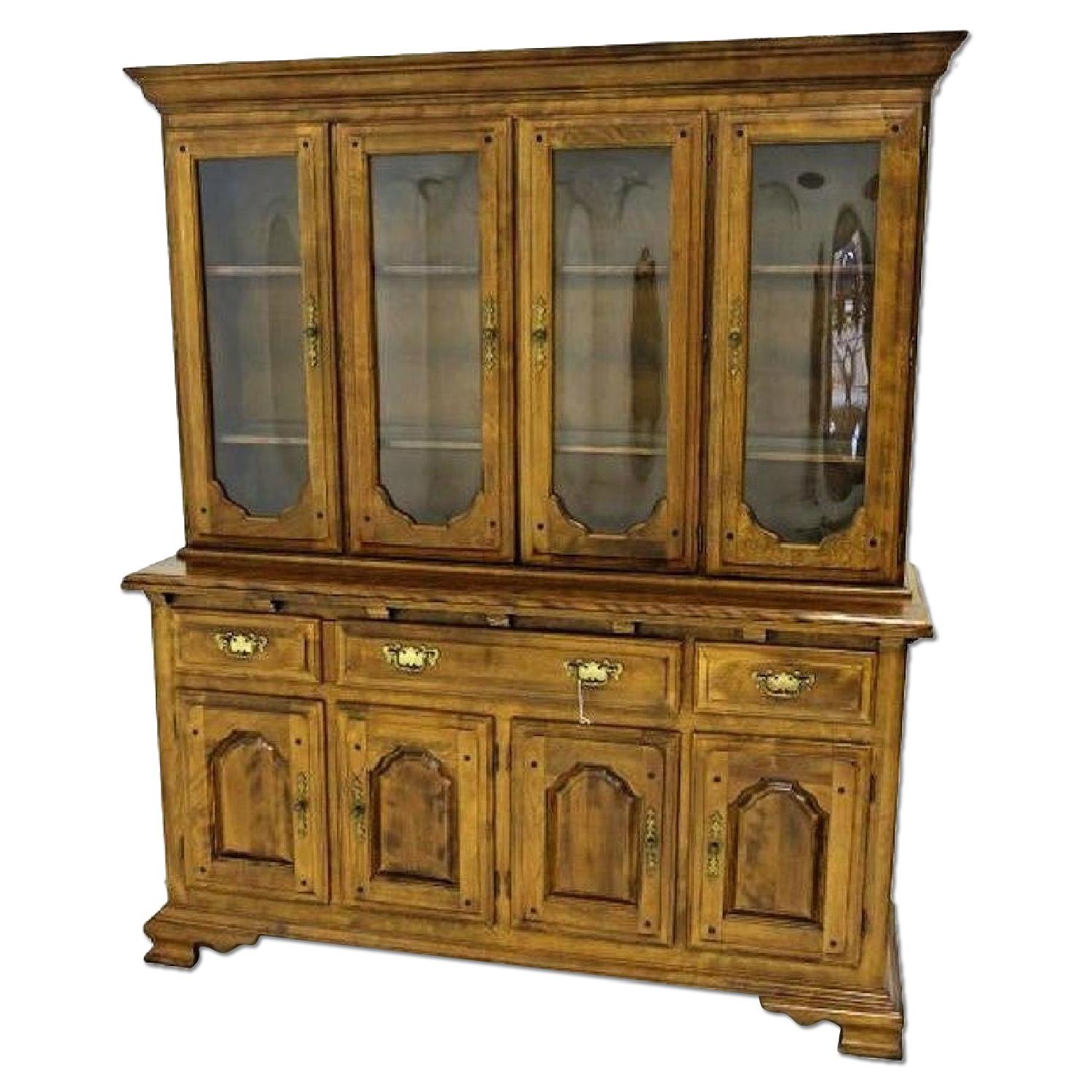 Early American Crown Glass Cherry China Cabinet - AptDeco