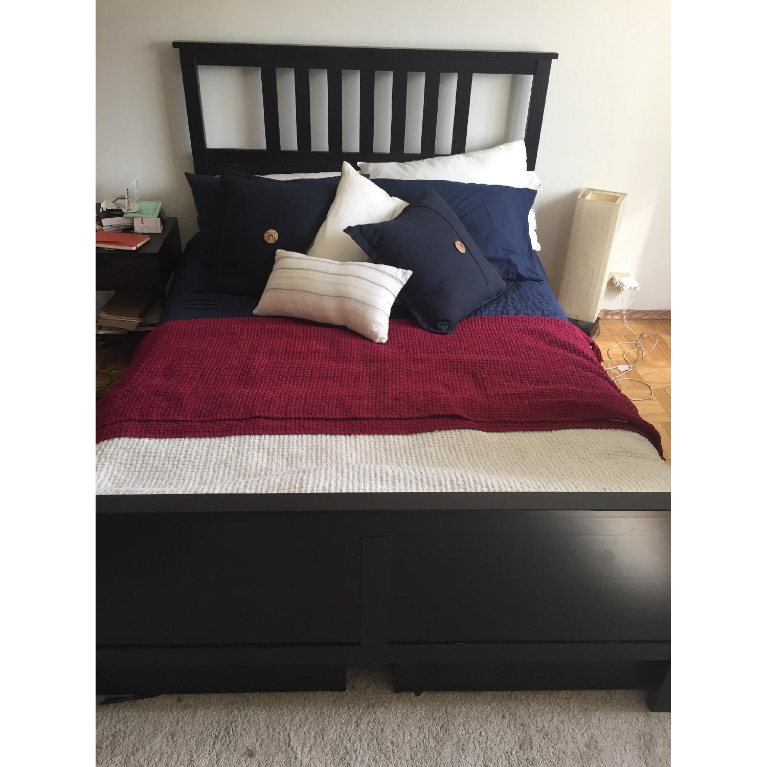 Ikea Hemnes Black Wood Full Bed w/ 4 Storage Boxes AptDeco