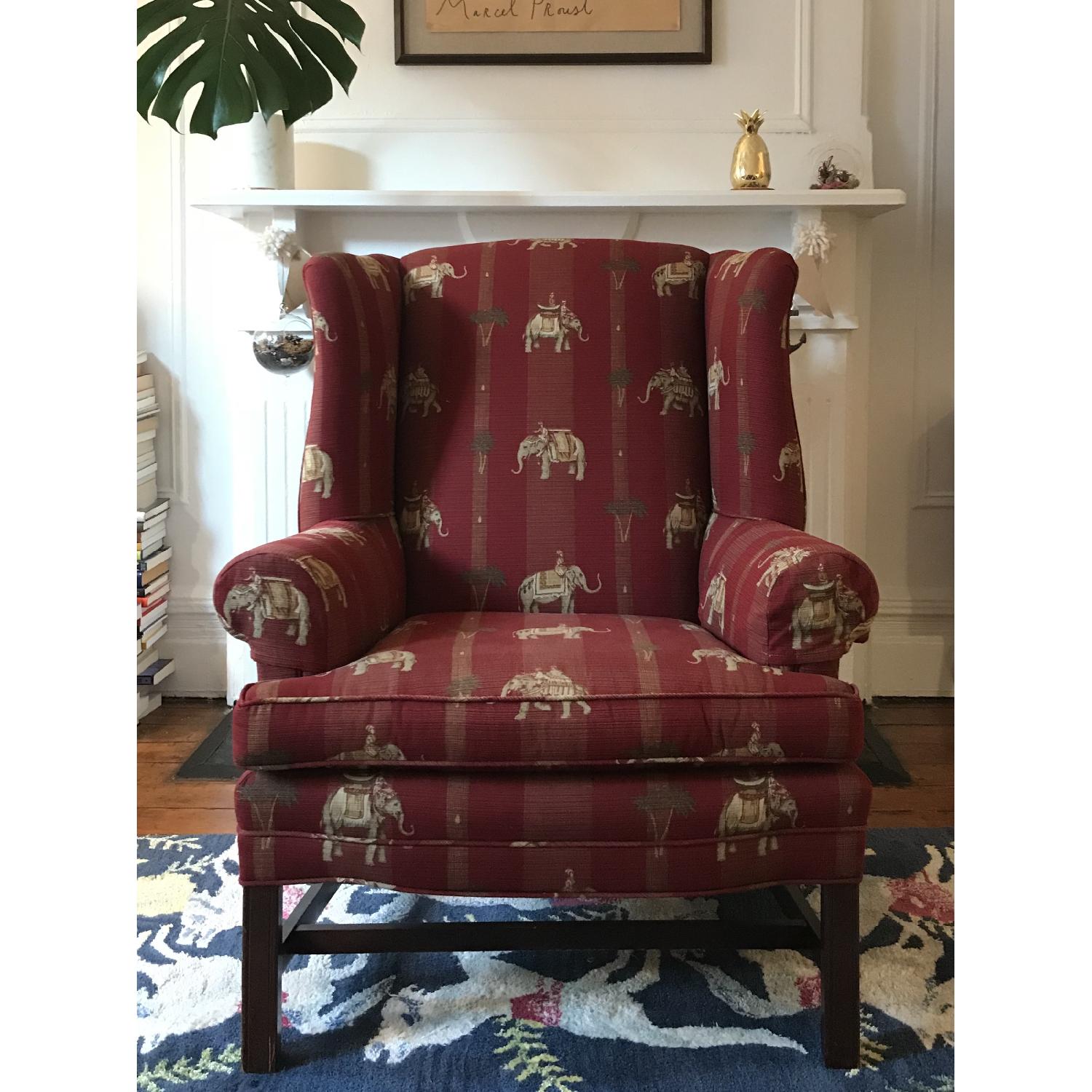 Ethan Allen Elephant Print Wingback Chair - image-1