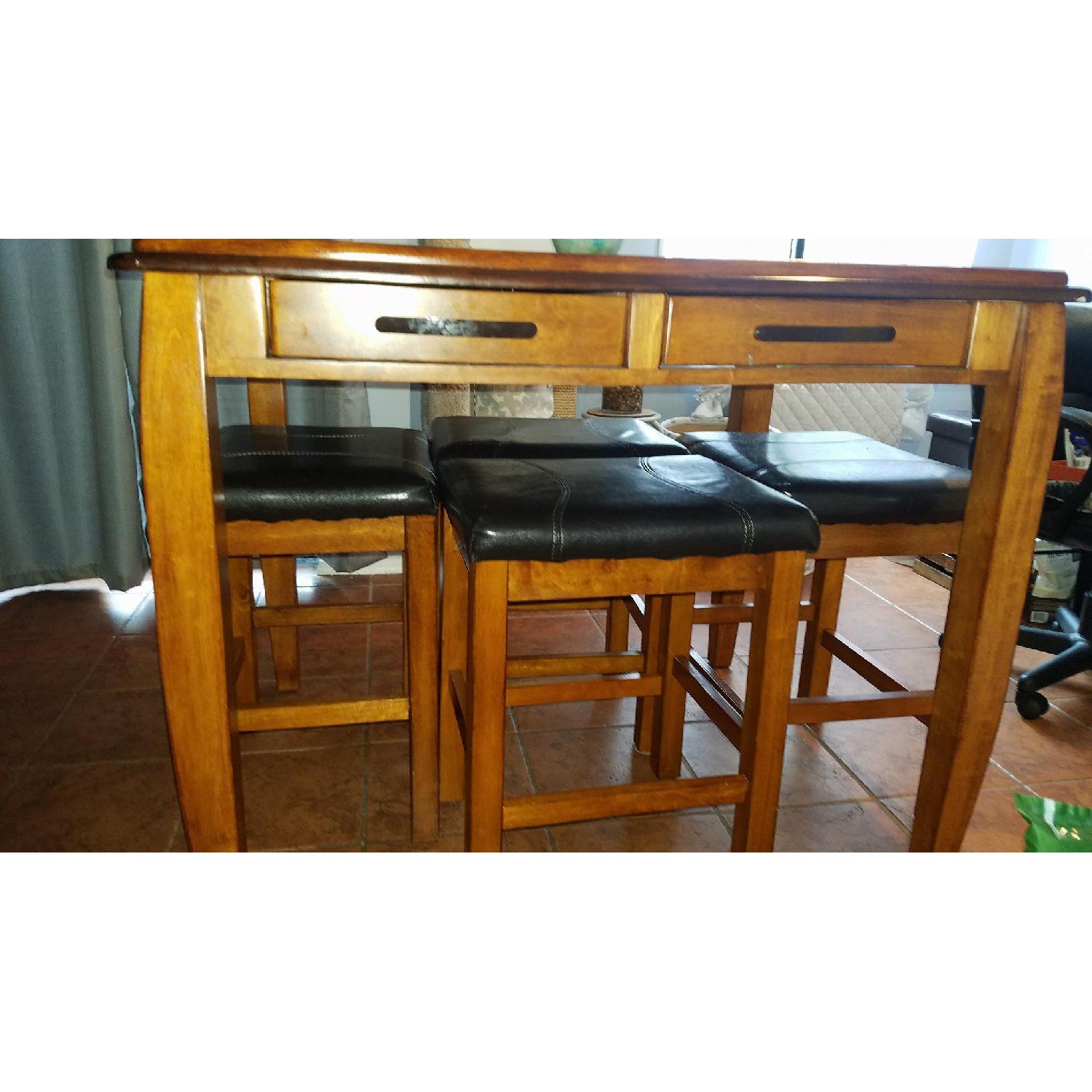 Wood 4 Drawer Dining Table w/ 4 Stools - image-1
