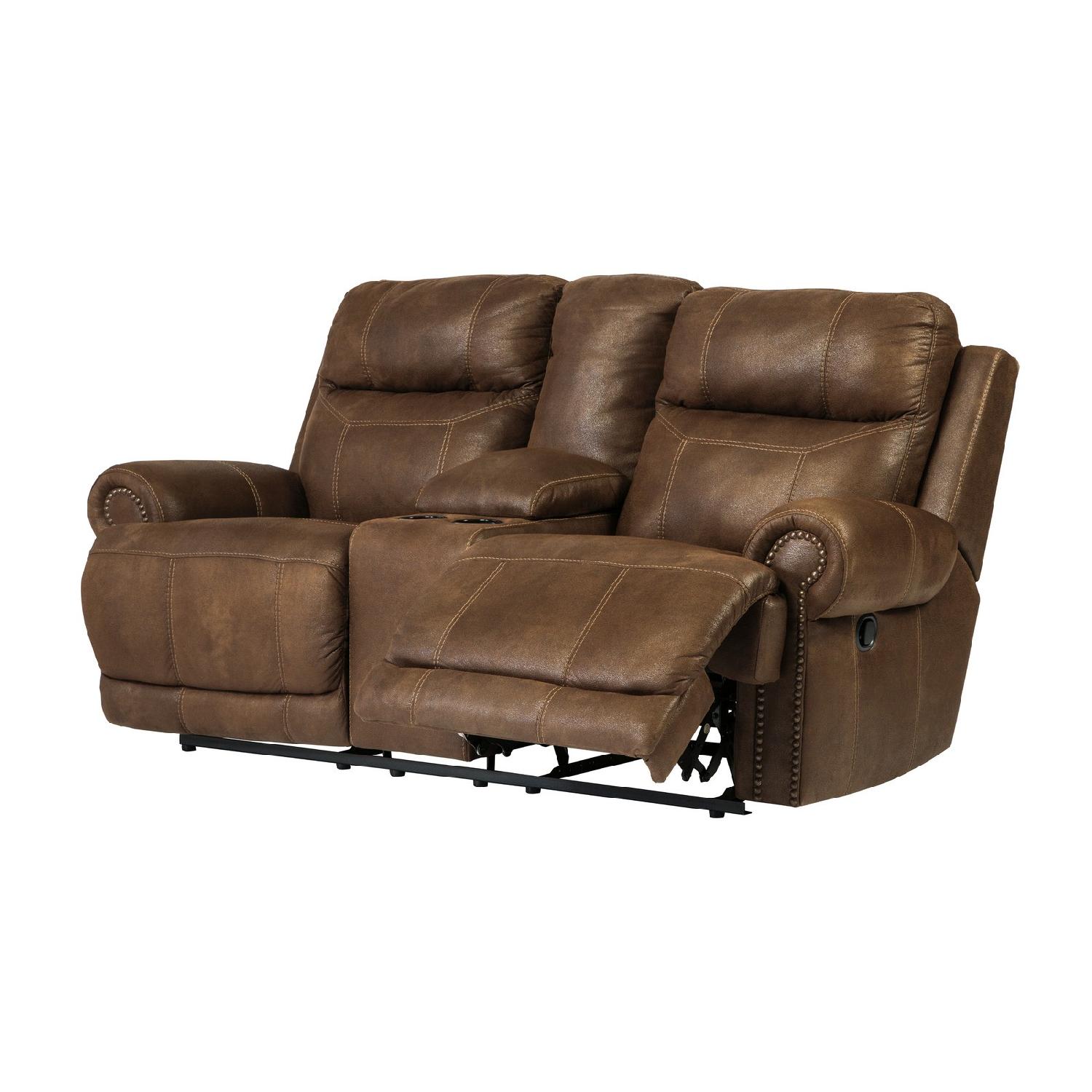 Ashley Austere Double Reclining Sofa w/ Console in Brown - image-1