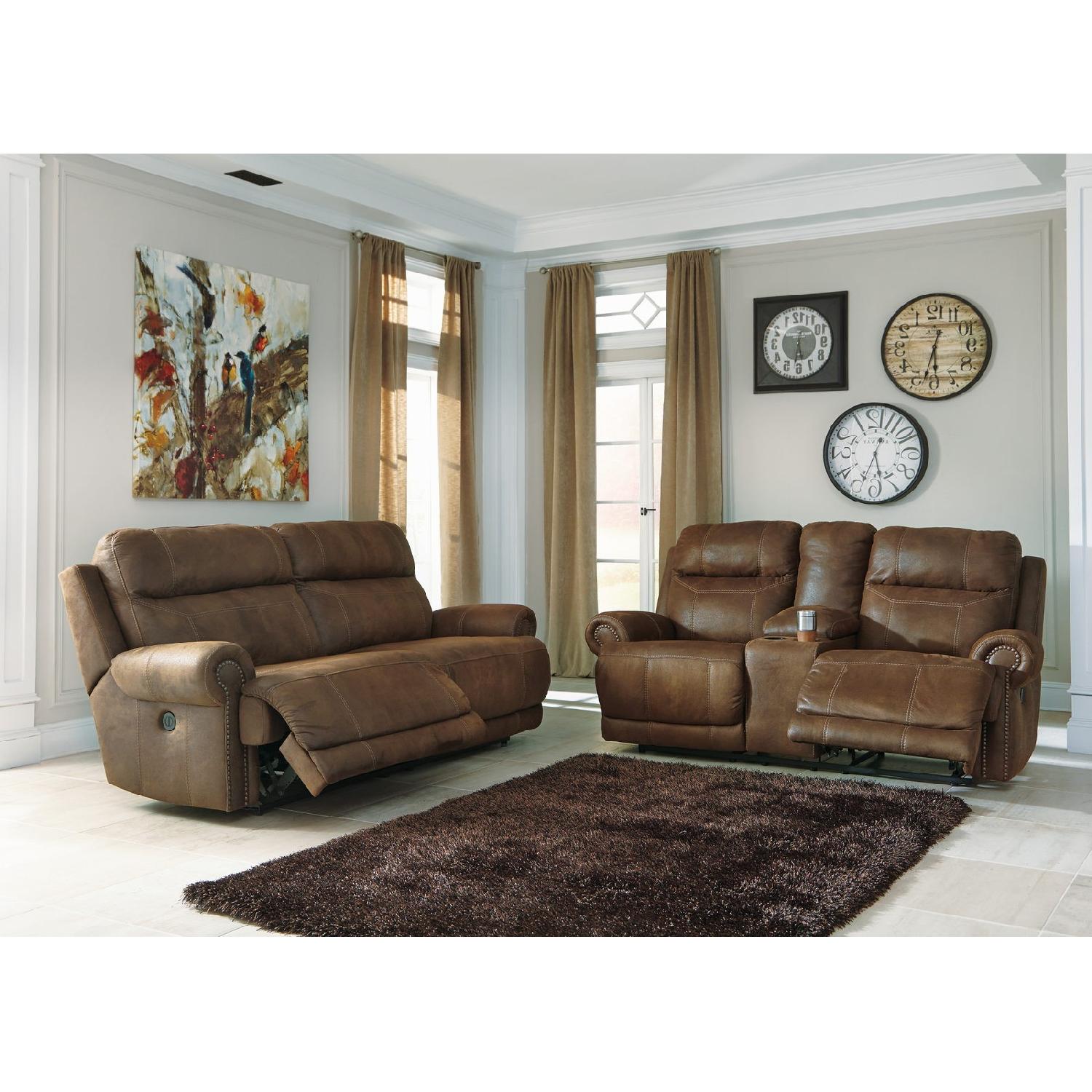 Ashley Austere Double Reclining Sofa w/ Console in Brown - image-6