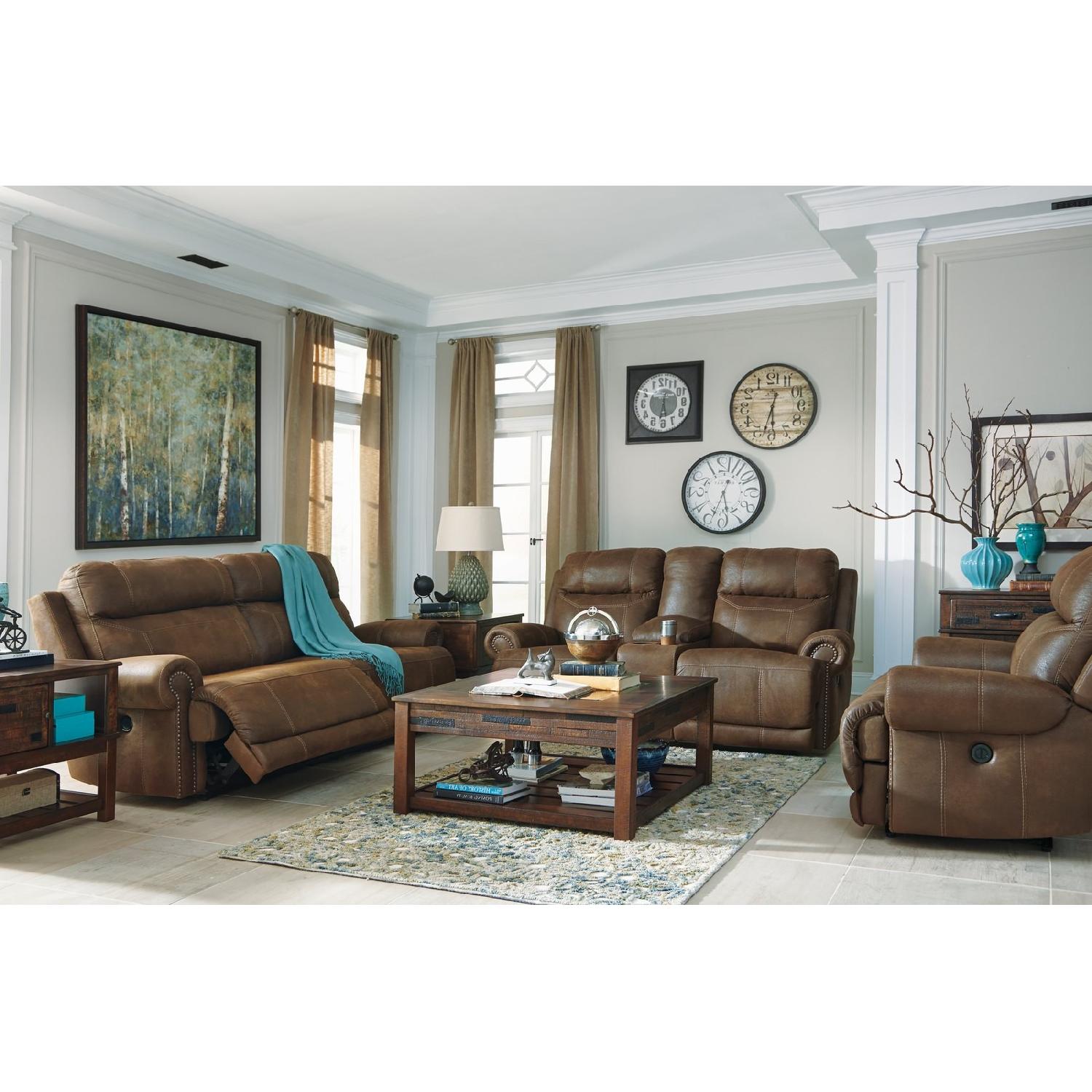 Ashley Austere Double Reclining Sofa w/ Console in Brown - image-8