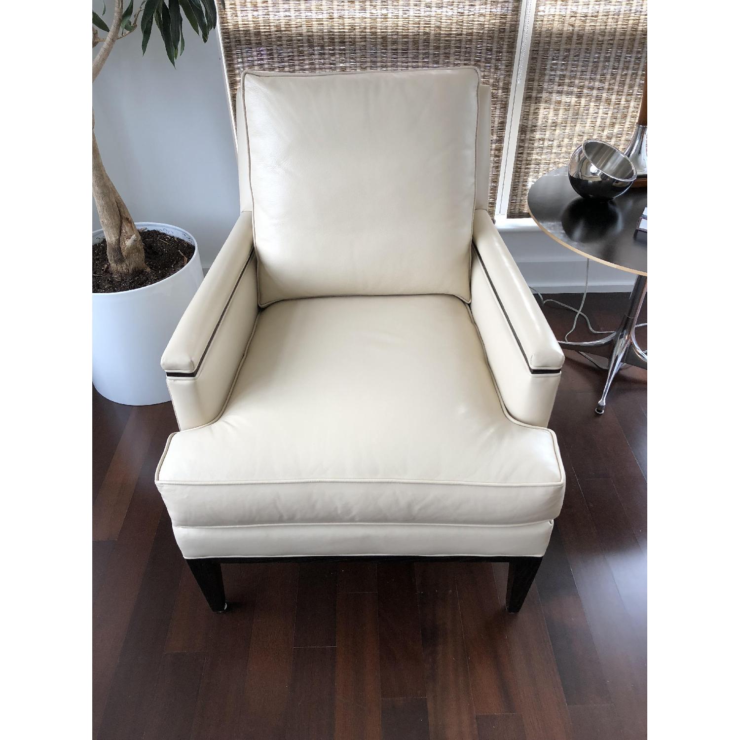 Hickory Modern Cream Leather & Wood Frame Armchair - image-1