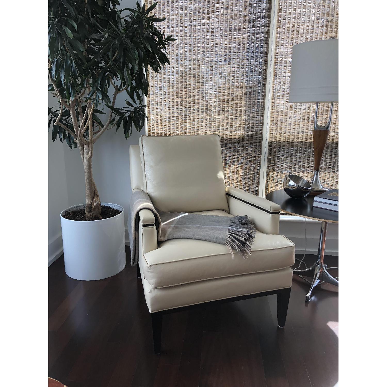 Hickory Modern Cream Leather & Wood Frame Armchair - image-4