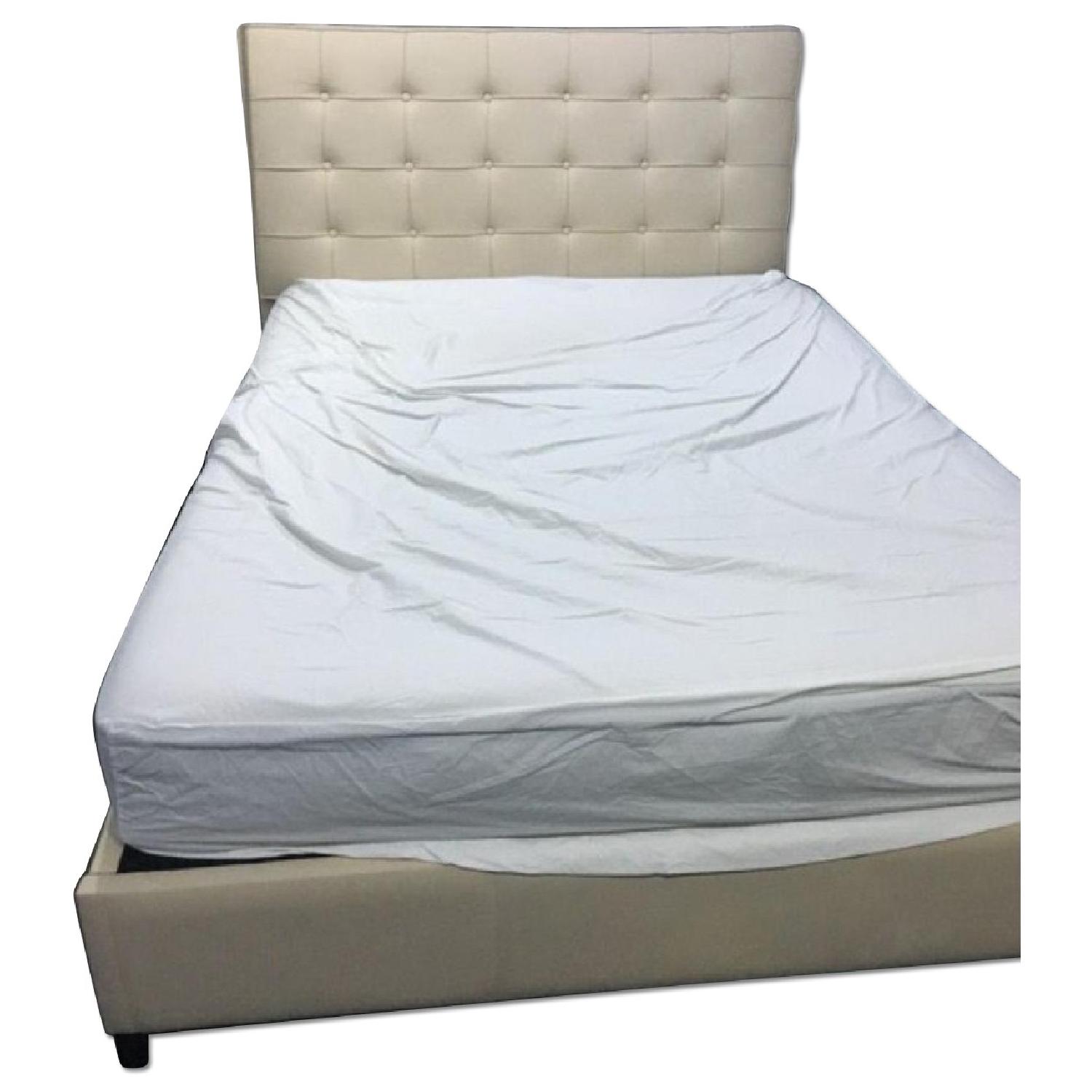 Cream Upholstered Linen Bed Frame AptDeco