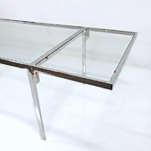 Milo Baughman Chrome Glass Top Extendable Dining Table