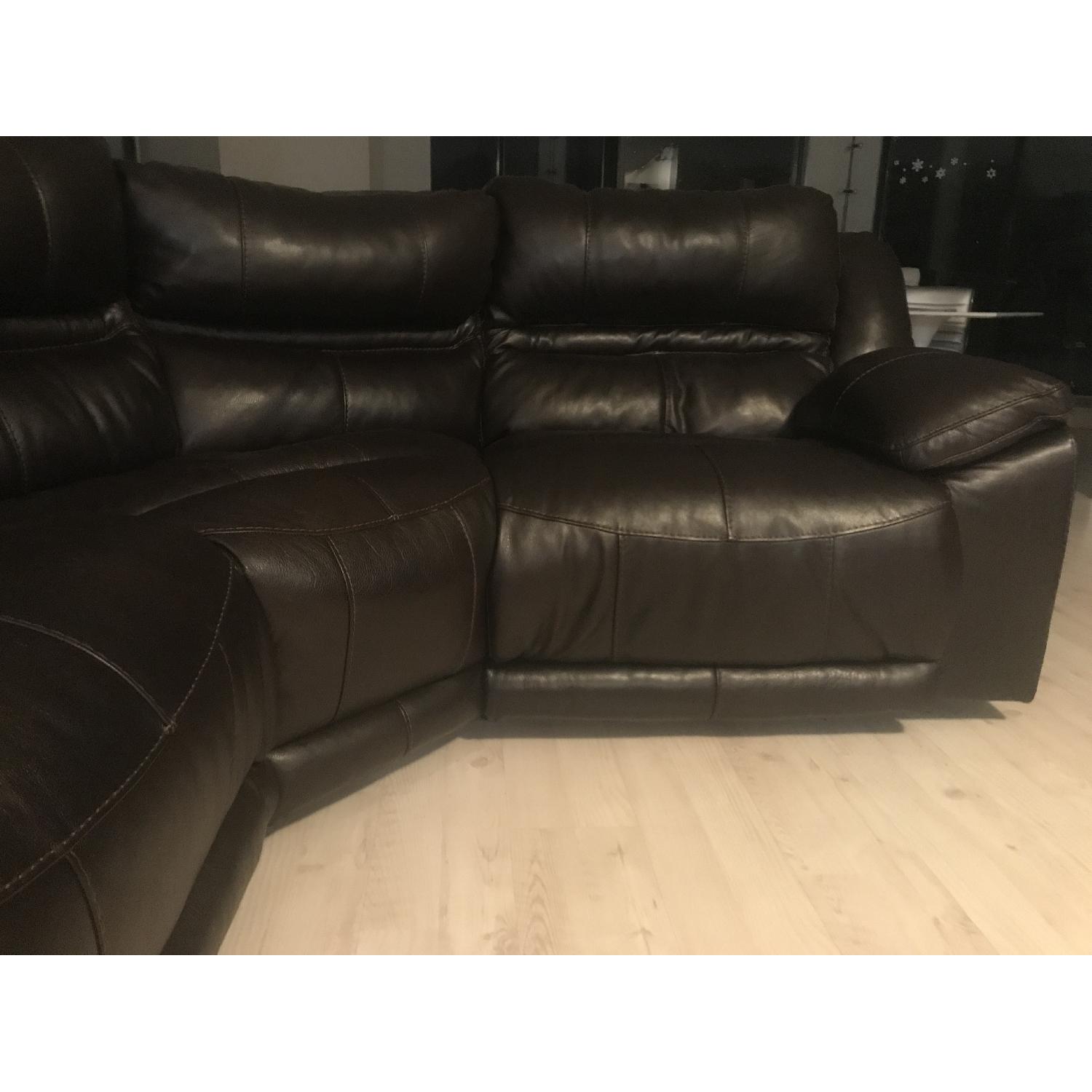 Brown Leather Reclining Sectional Sofa w/ USB Ports - image-1