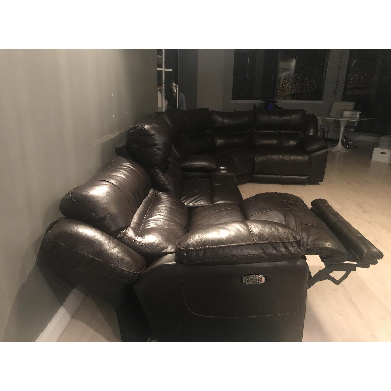 Brown Leather Reclining Sectional Sofa w/ USB Ports - image-2