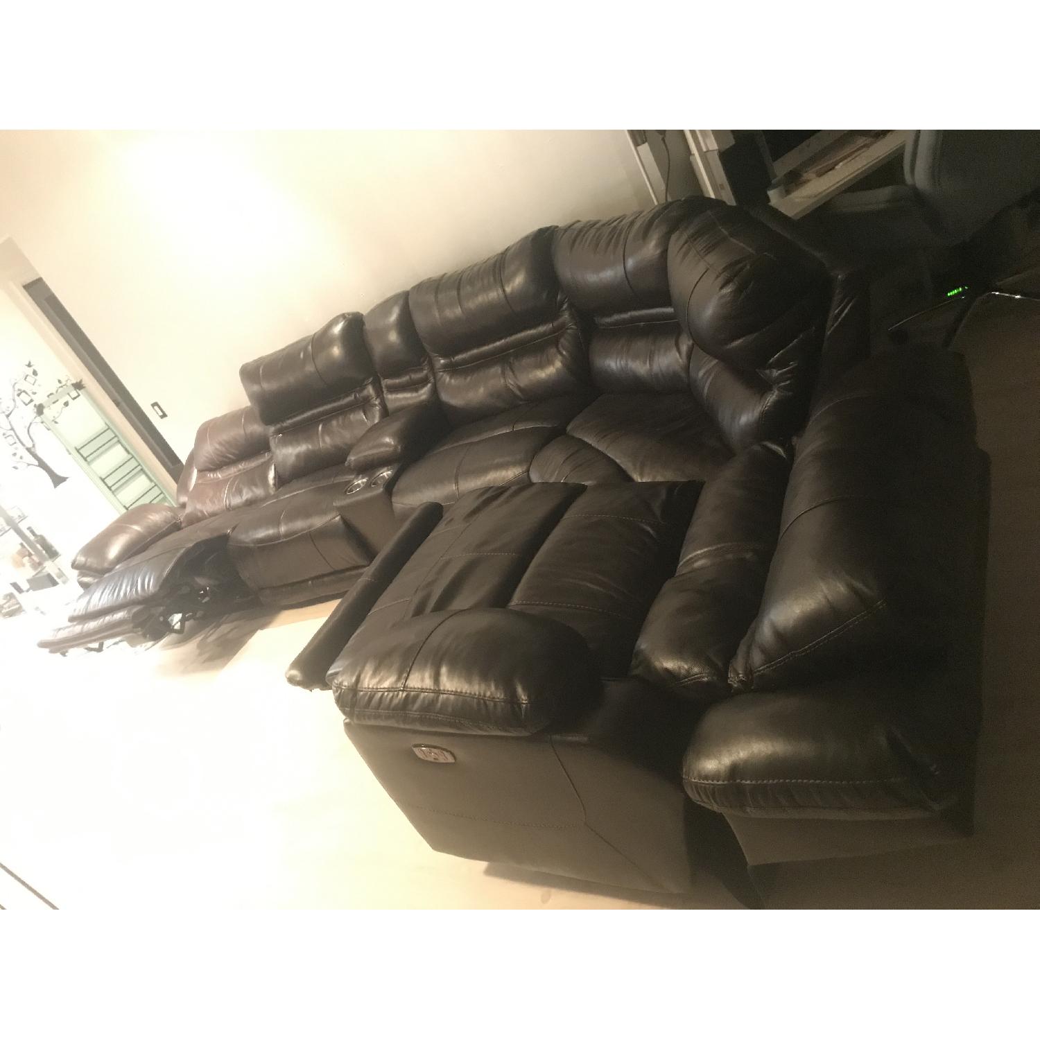 Brown Leather Reclining Sectional Sofa w/ USB Ports - image-3