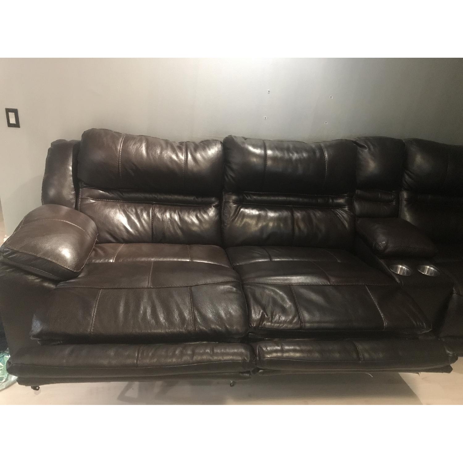 Brown Leather Reclining Sectional Sofa w/ USB Ports - image-4