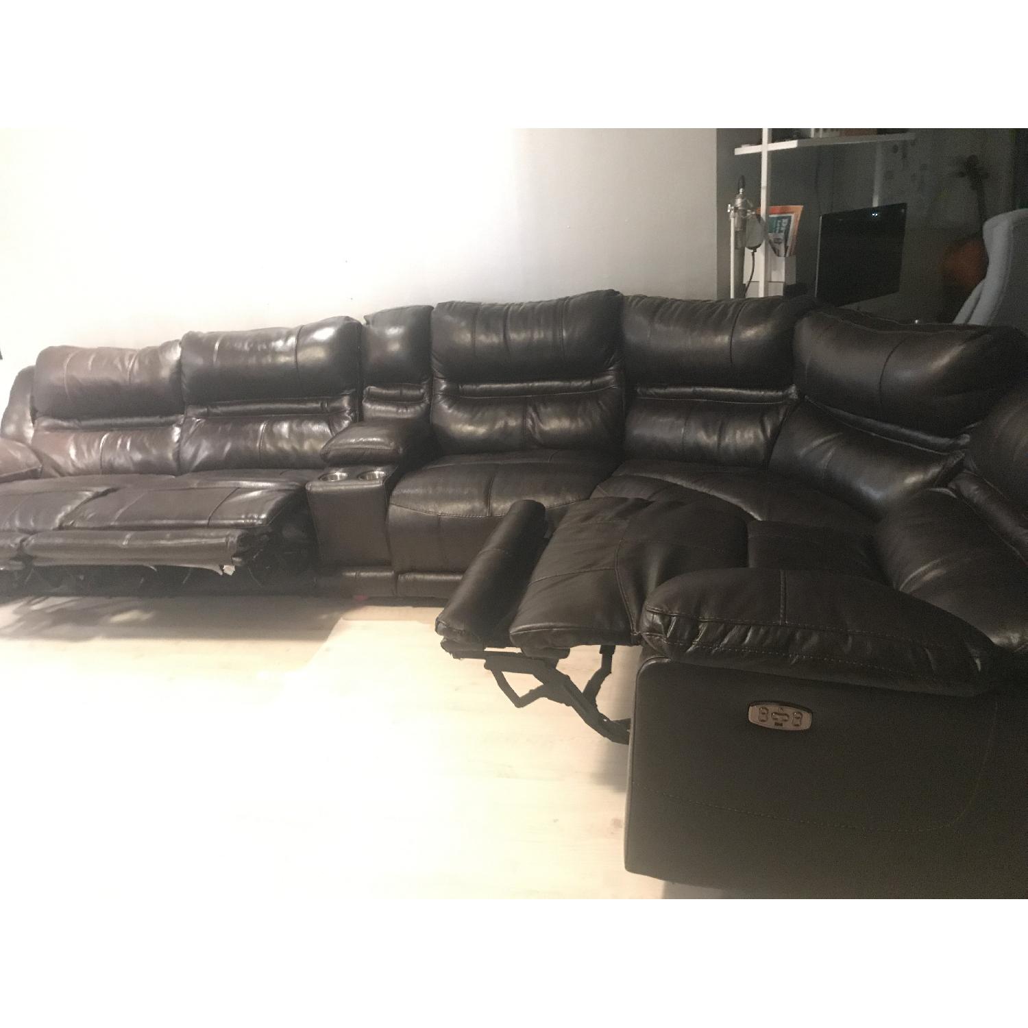 Brown Leather Reclining Sectional Sofa w/ USB Ports - image-5