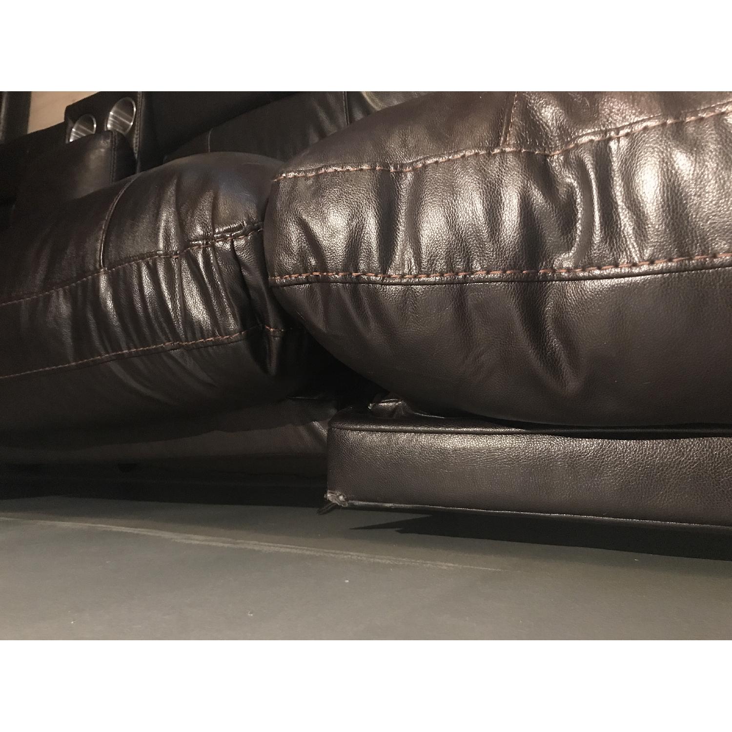 Brown Leather Reclining Sectional Sofa w/ USB Ports - image-8