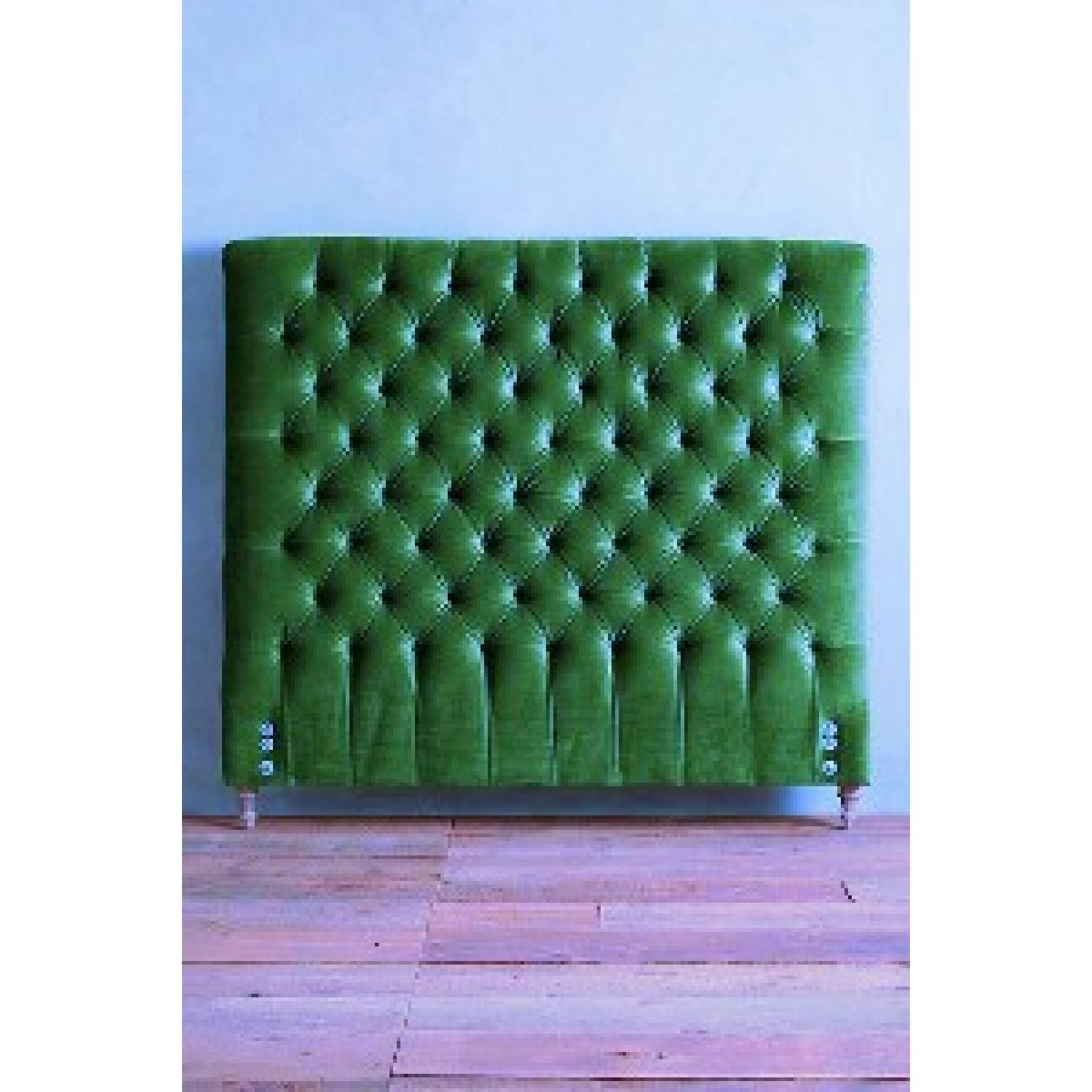 Anthropologie Emerald Green Velvet Tufted Headboard - image-0