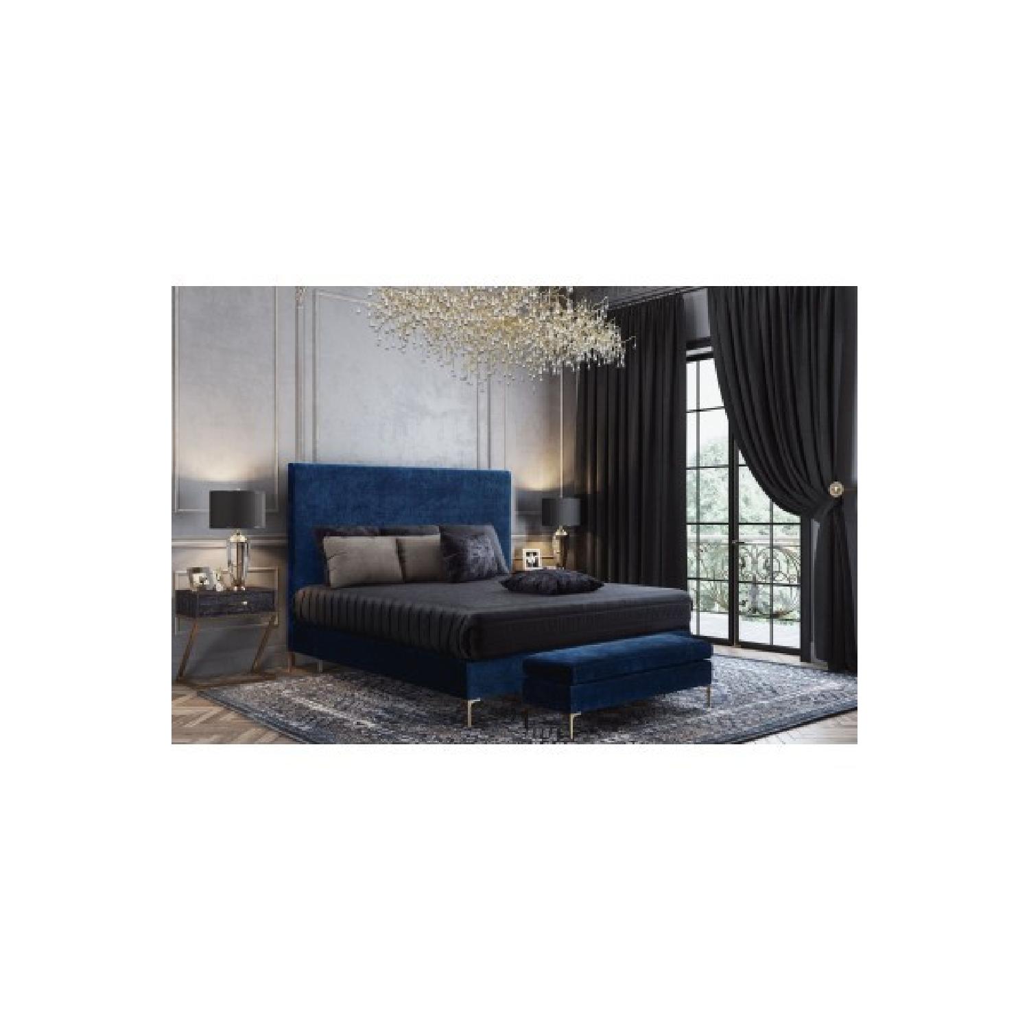 TOV Furniture Delilah Navy Textured Velvet King Bed - image-1