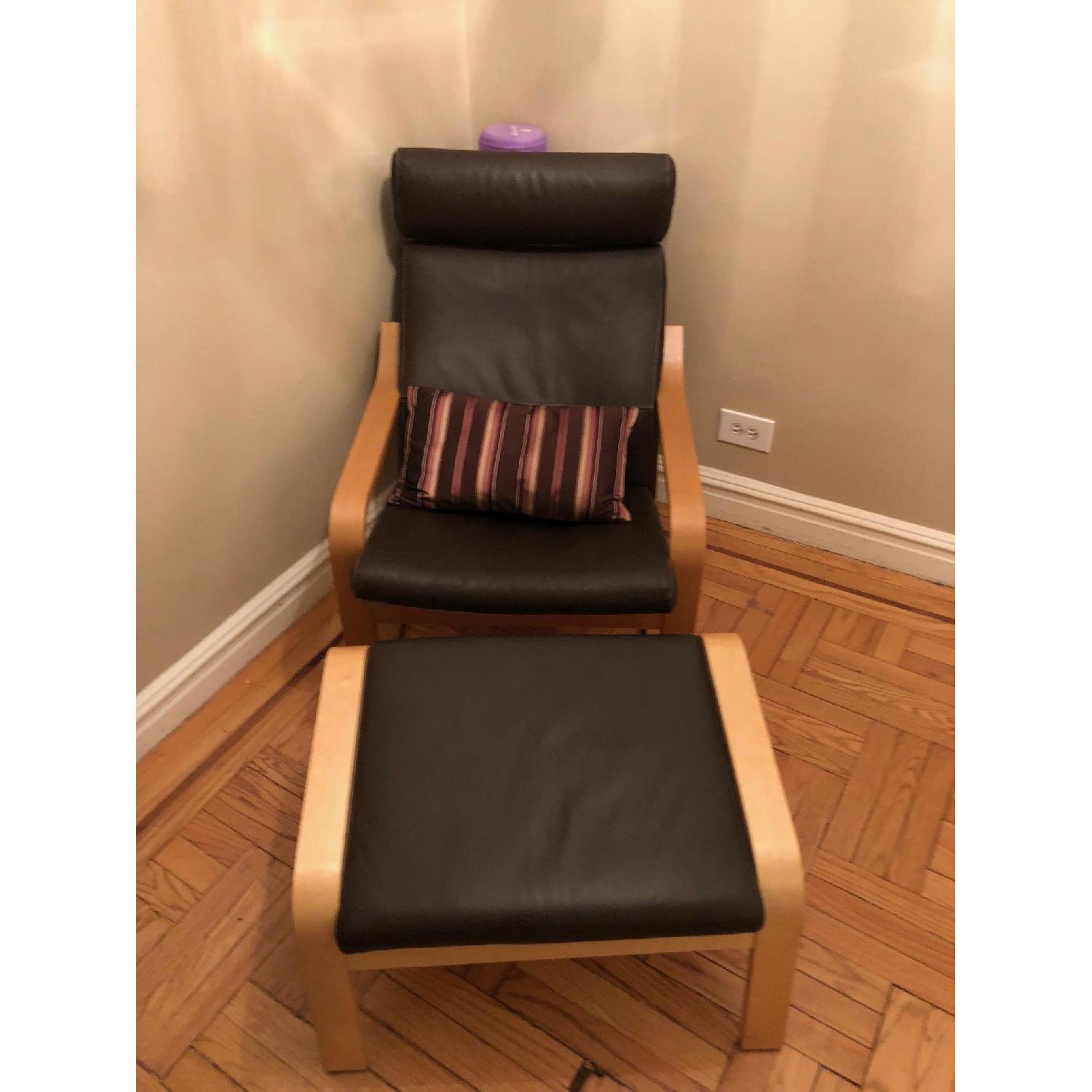 Ikea Poang Black Leather Chair w/ Ottoman - image-1