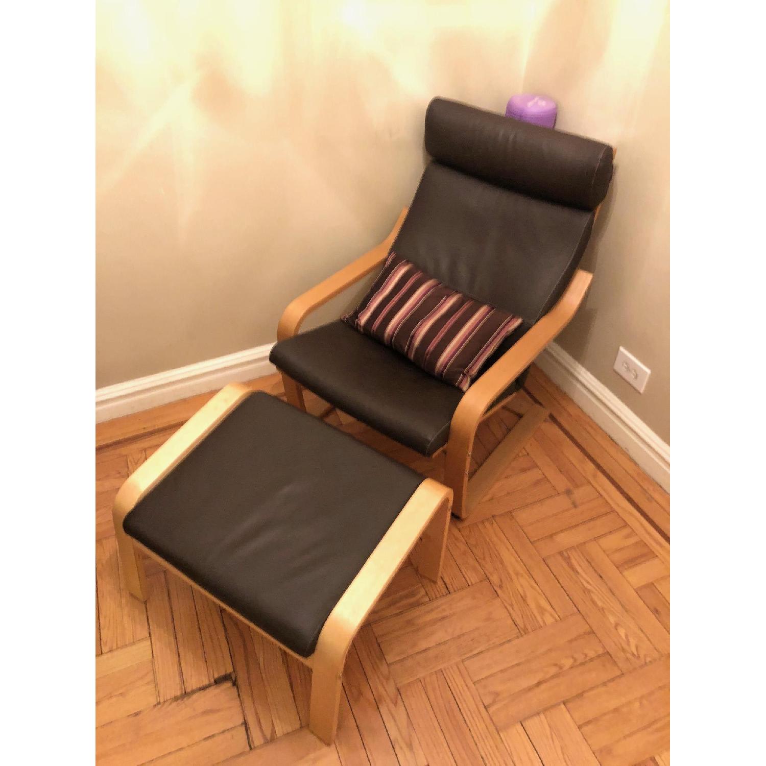 Ikea Poang Black Leather Chair w/ Ottoman - image-2