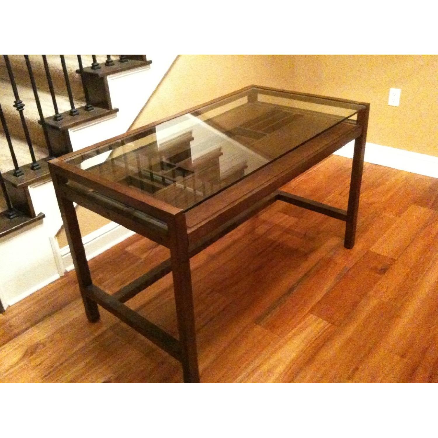 Crate & Barrel Glass Top Office Desk AptDeco